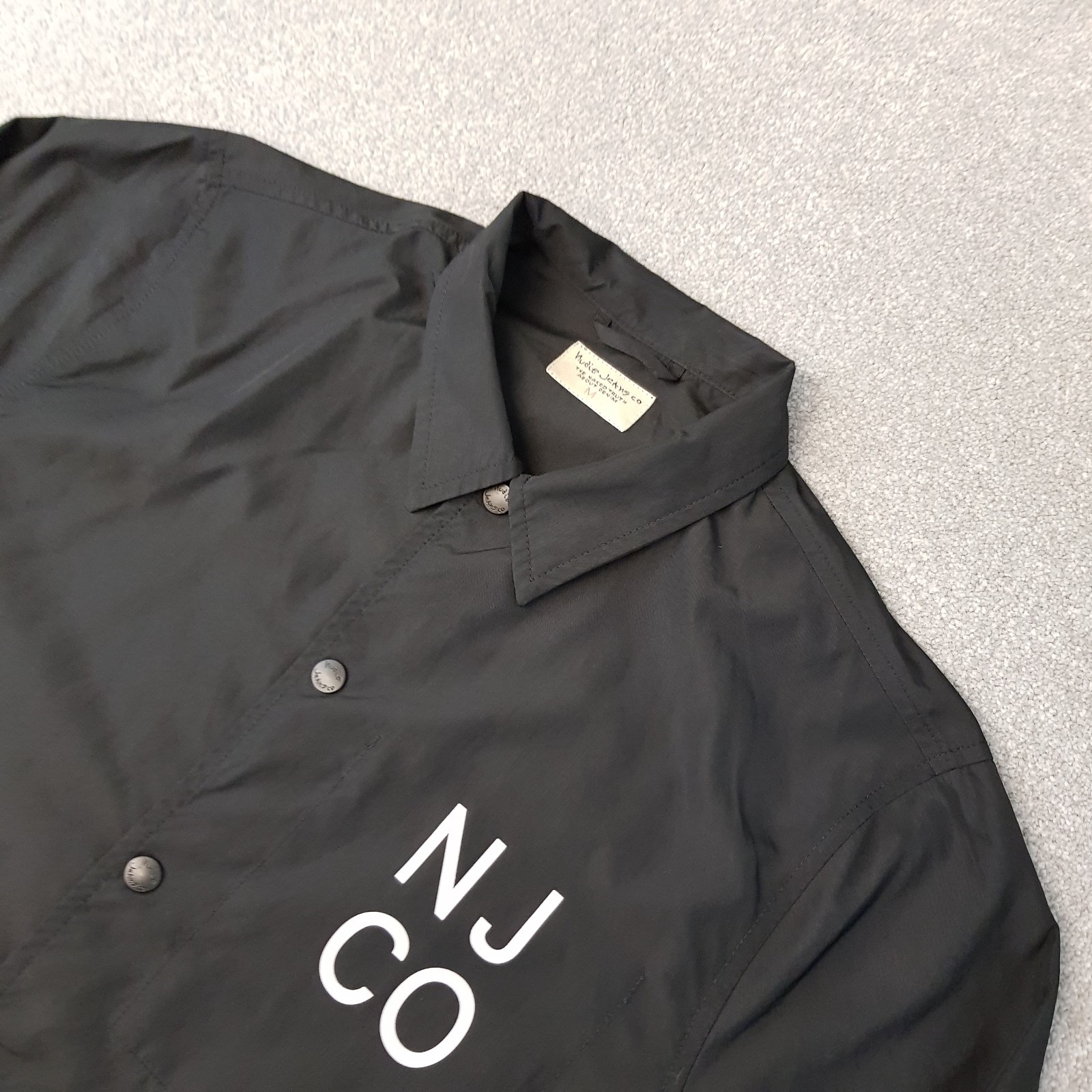 Nudie Jeans Mens Jacket Medium Black Coach Snap Casuals Mods Liam Lightweight