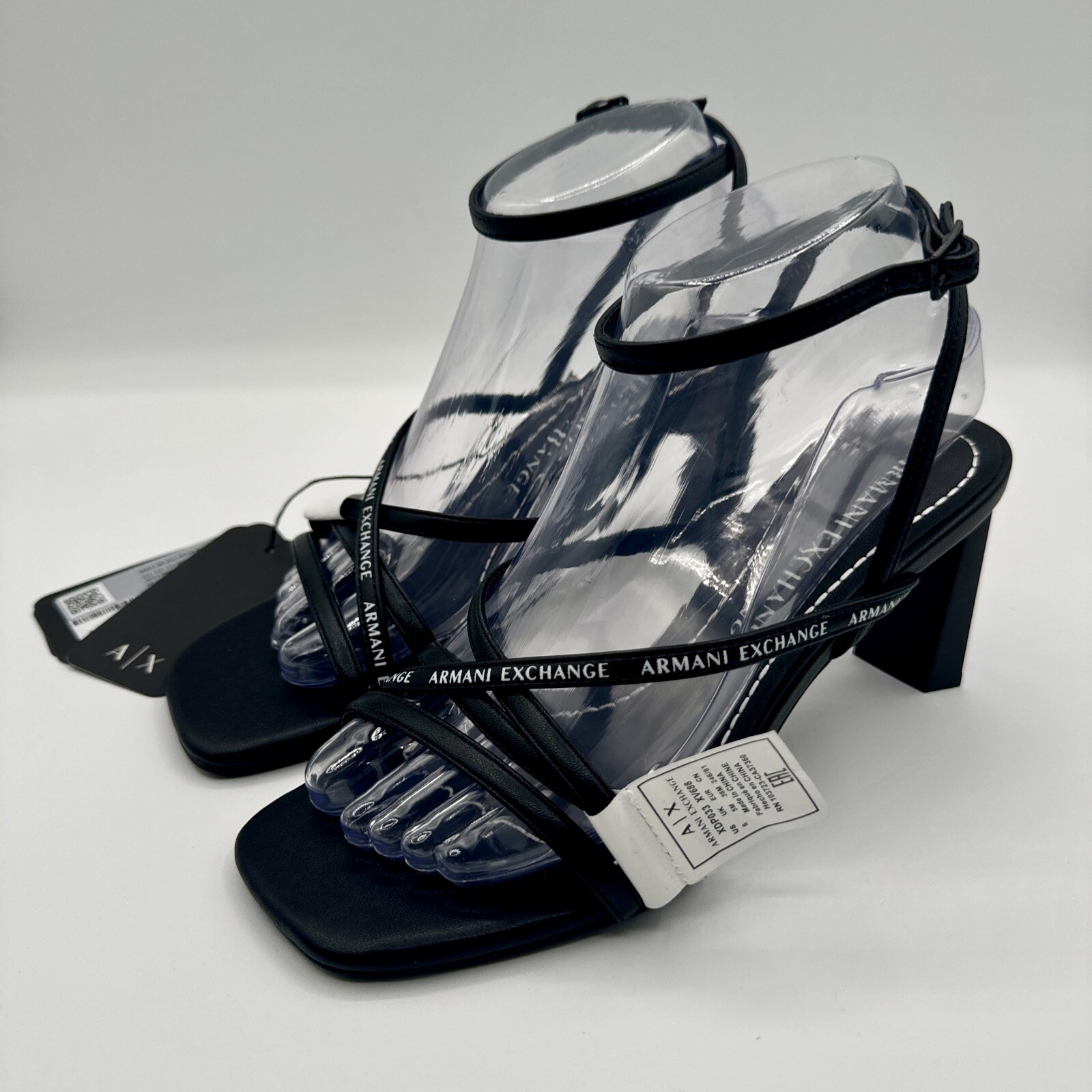 Armani Exchange Dalia Heels Women’s Size 8 Black White Logo