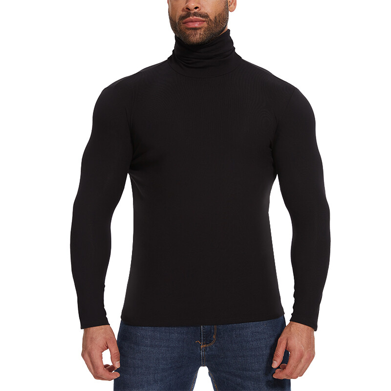 Men High-Neck Mock Turtleneck Ultra-Soft Undershirt Top Long Sleeve Pullover