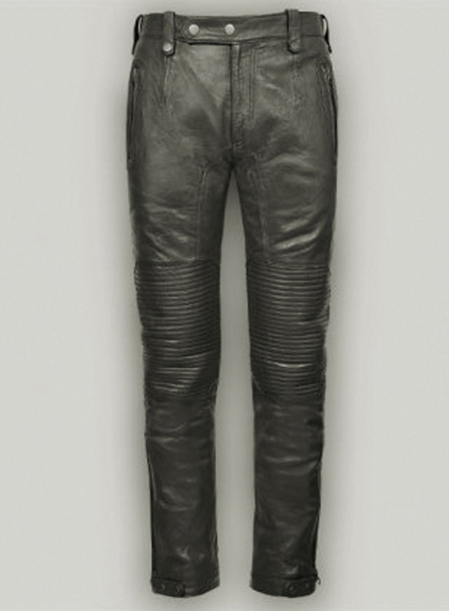 Men’s Real Leather Bikers Pants Quilted Knees Panels Bikers Pants