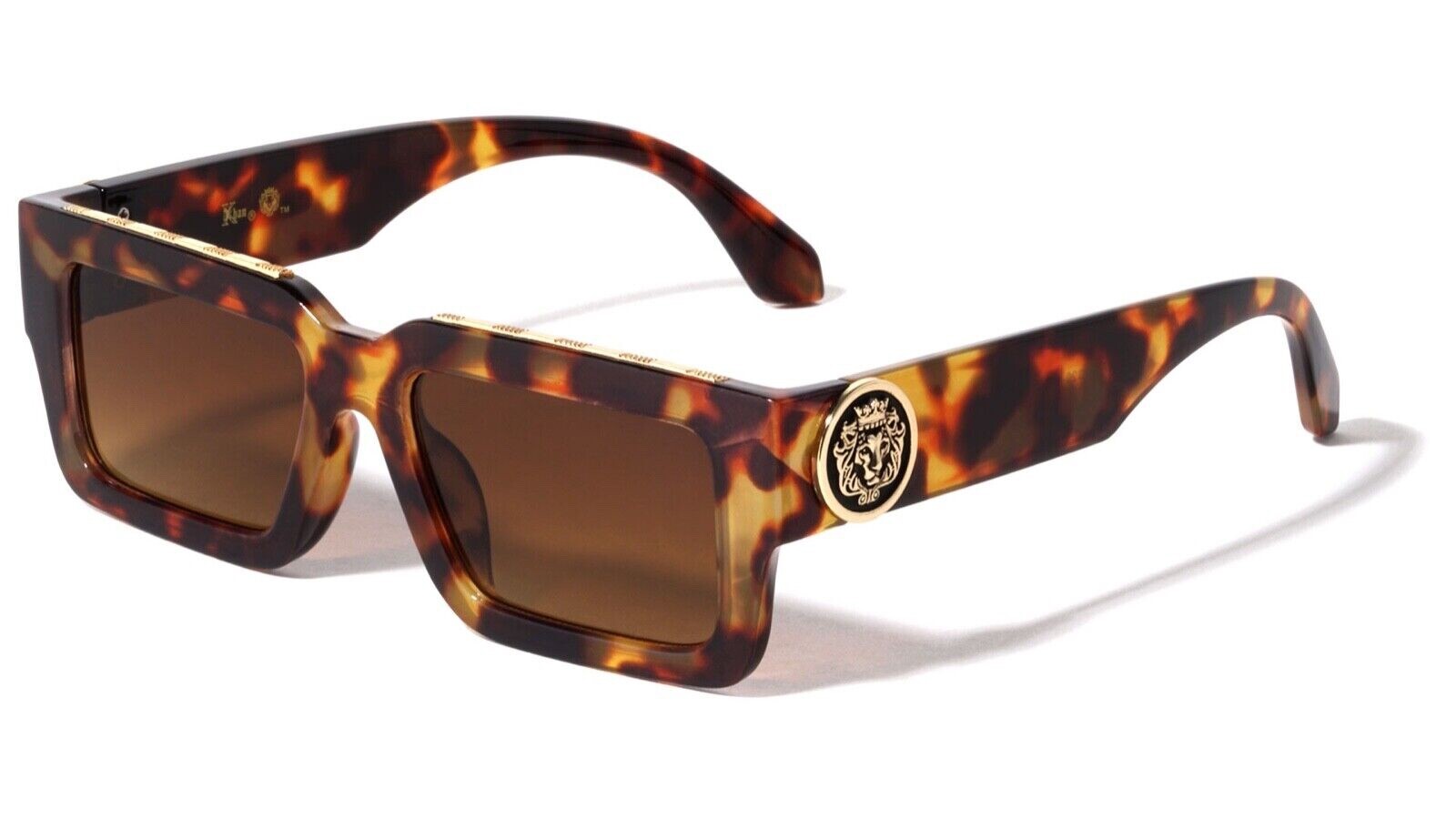 MEN GOLD LION HEAD MEDALLION SUNGLASSES CLASSIC CASUAL RETRO DESIGNER OUTDOOR
