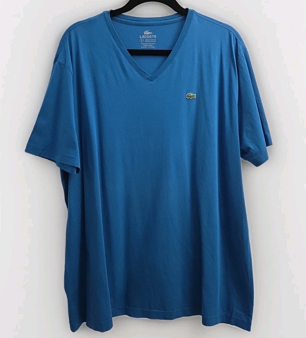 Lacoste Mens XL 9 Royal Blue V-Neck Pima Cotton T-Shirt Tee Jersey