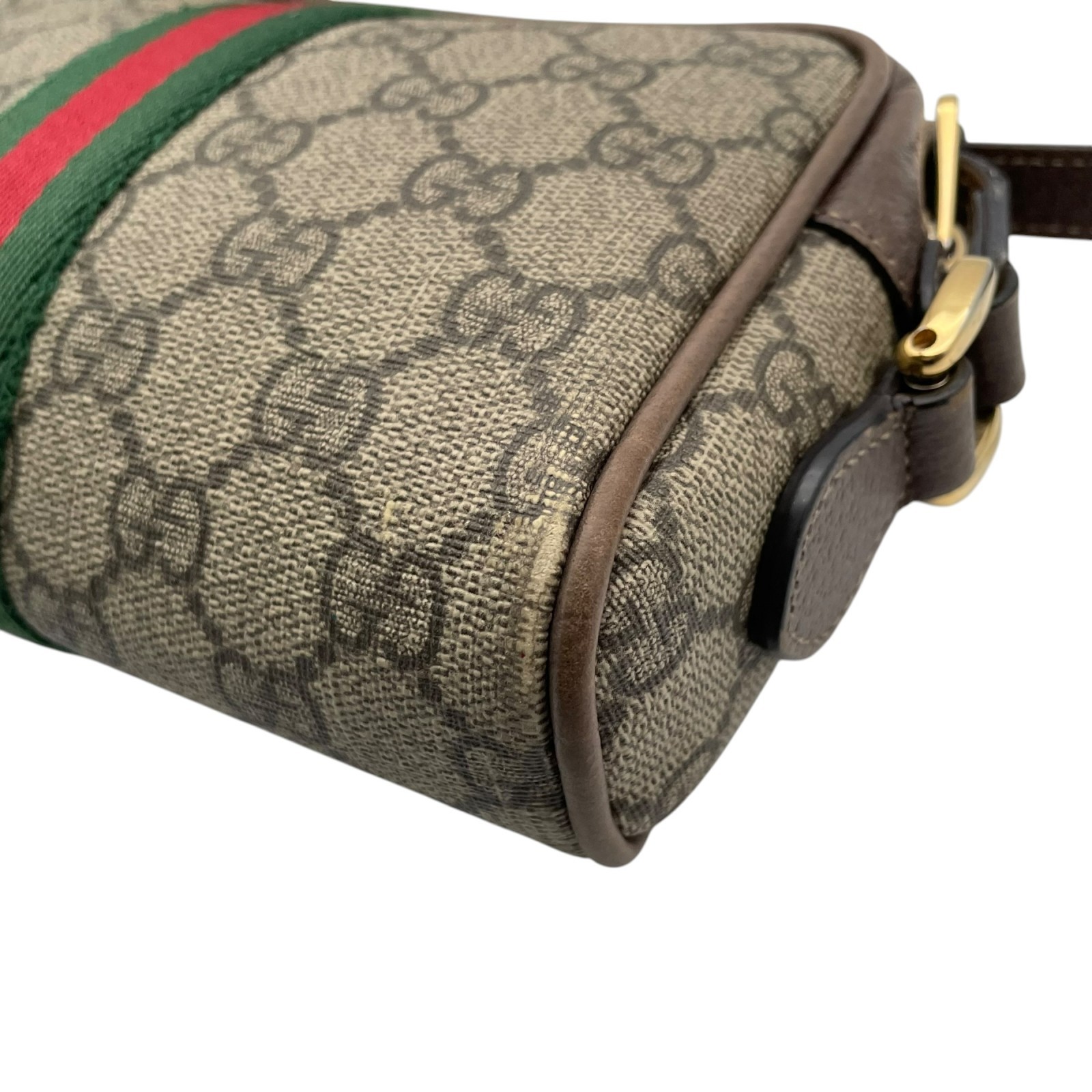 Authentic GUCCI Ophidia GG Supreme Shoulder Bag PVC Leather Beige Brown Web