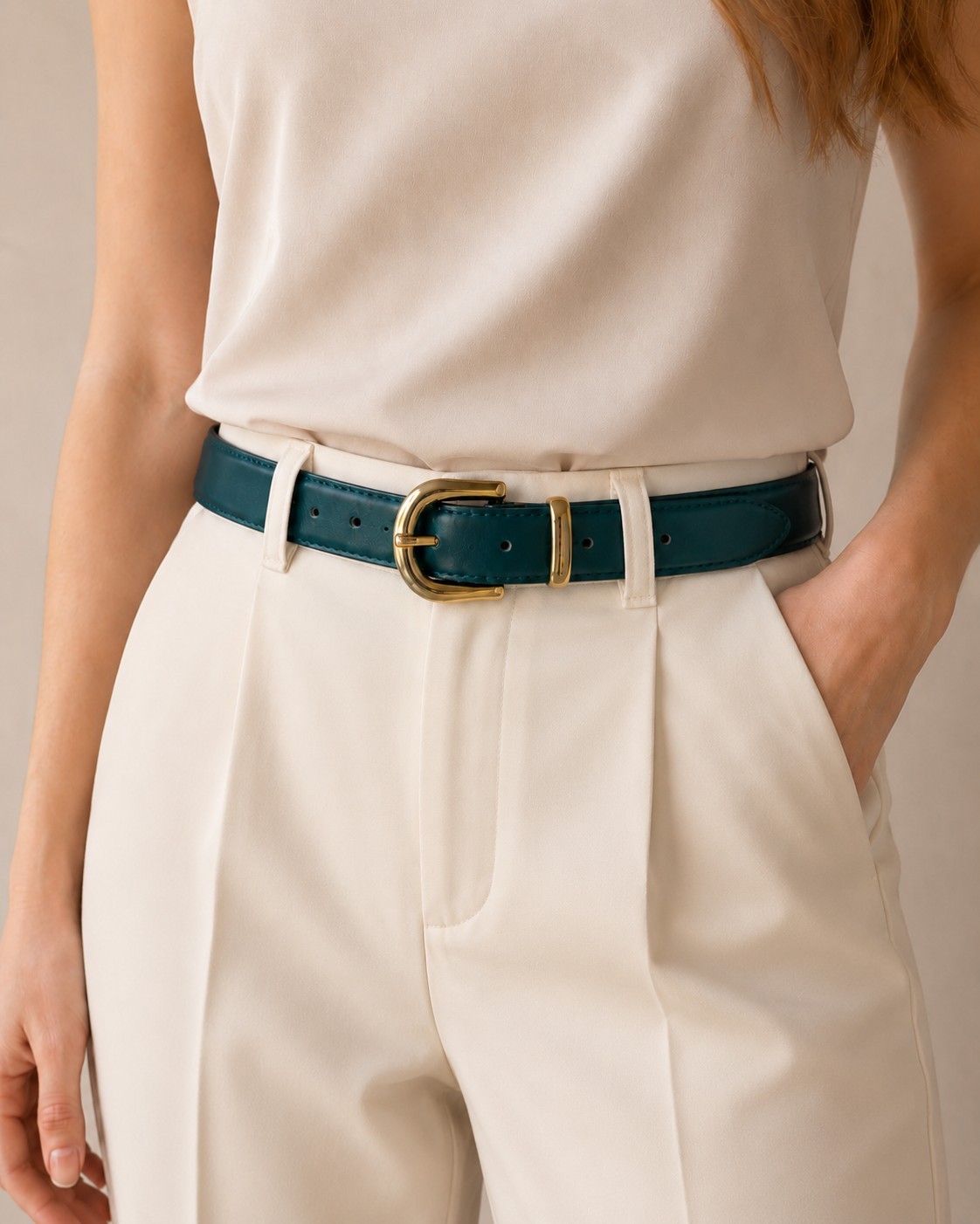 Capezio Genuine Leather Dark Teal Green Belt Gold Buckle S/M
