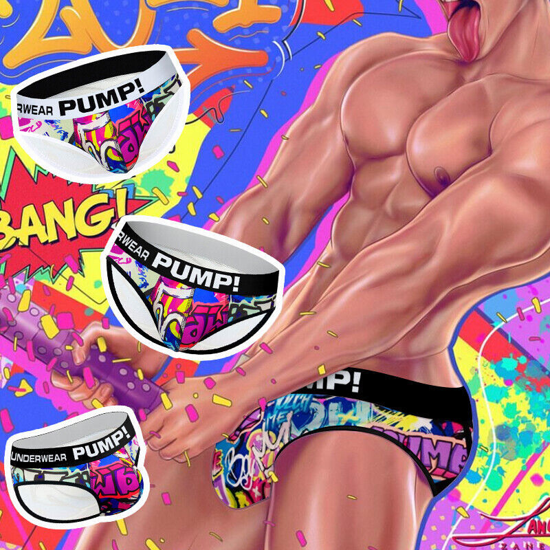 PUMP Men Sexy Printing Low Waist Briefs Bikini Underwear Underpants Jockstrap