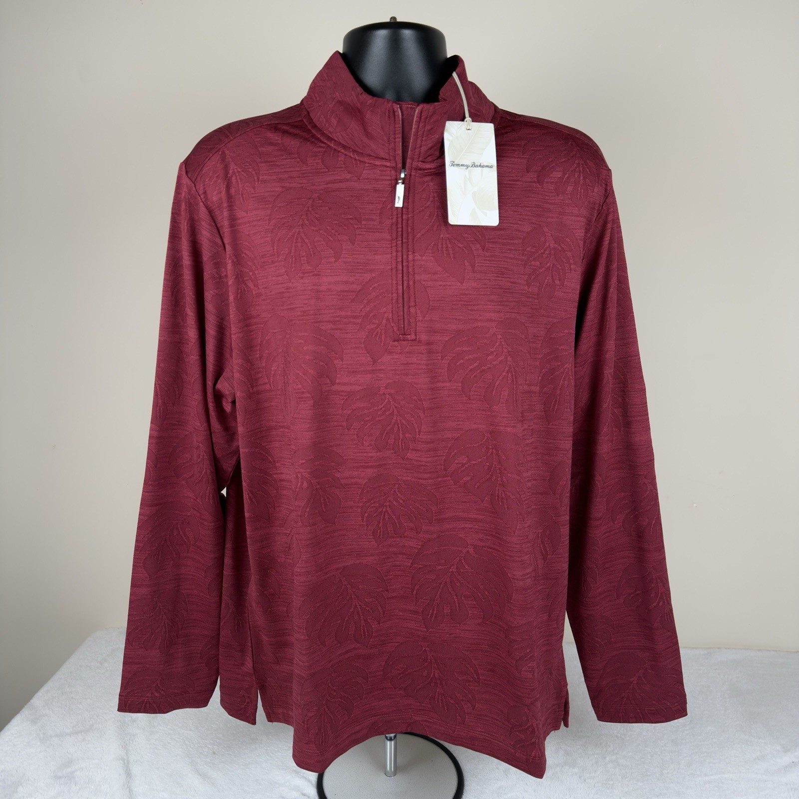 Tommy Bahama Island Zone Monsterra Fade Half Zip Pullover Red Men’s Large New￼￼
