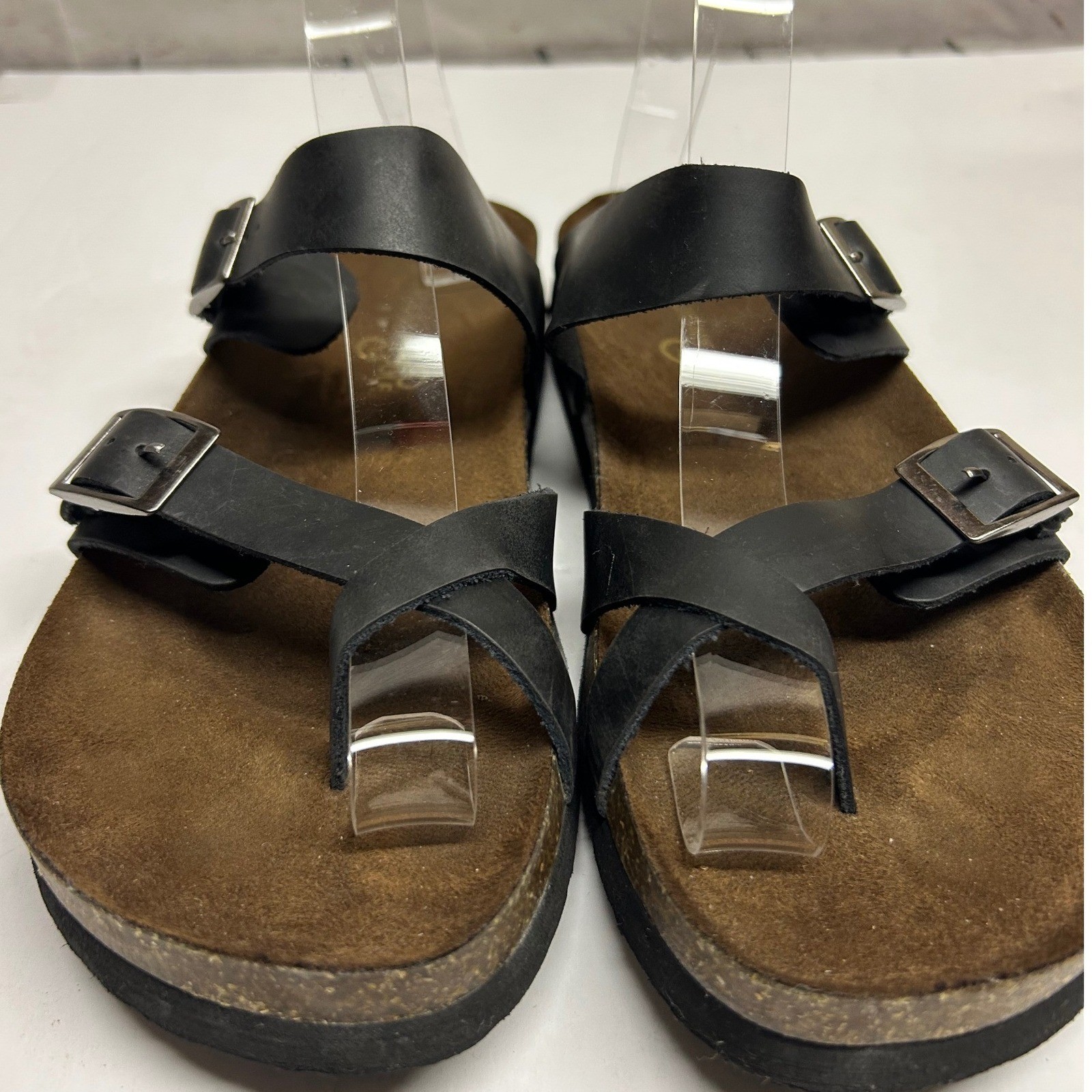 Mountain Sole Sandals Womens 9 Black Leather Buckle Toe Loop Bohemian Beach