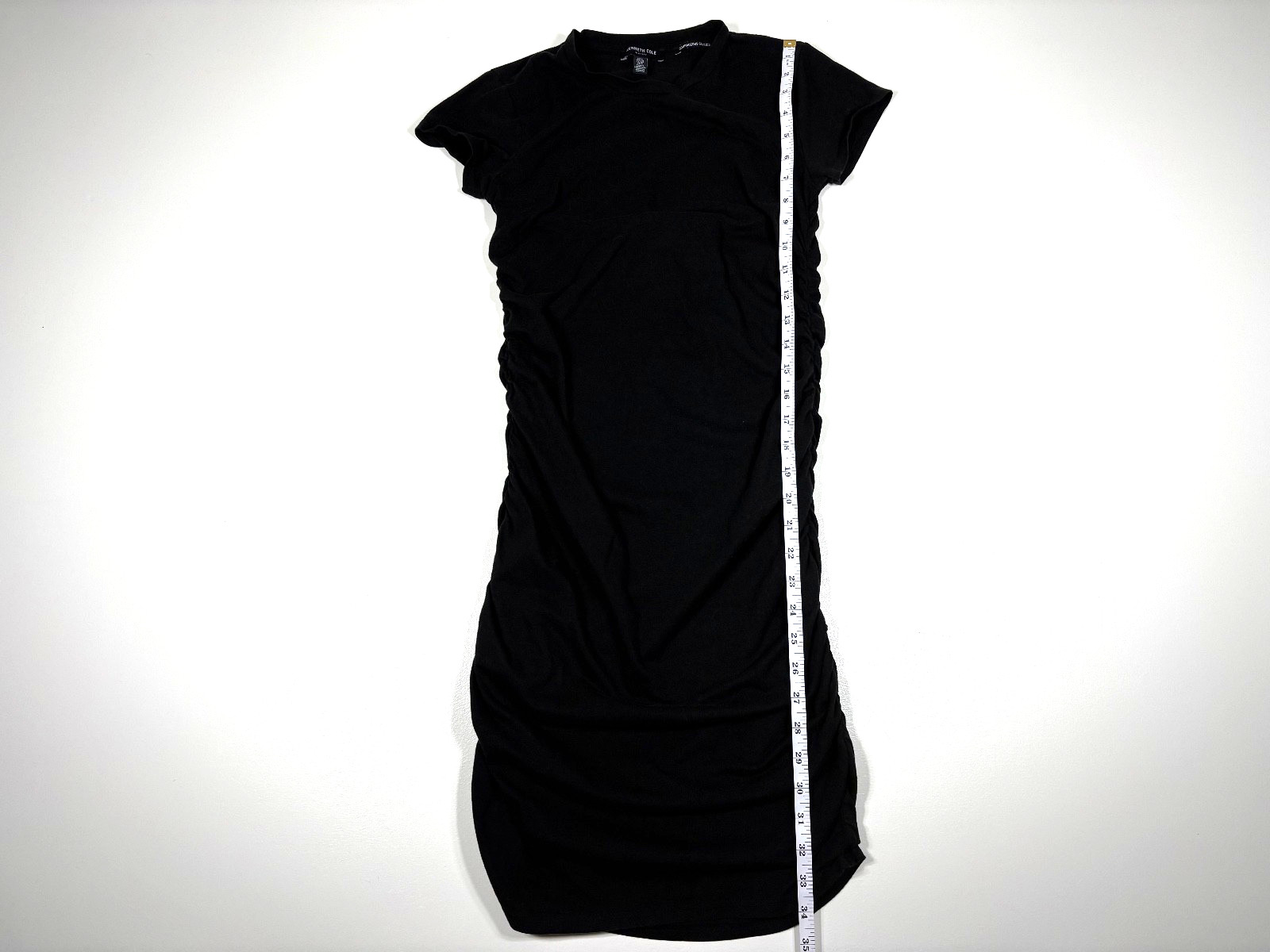 Kenneth Cole Midi Dress Women Small Black Ruched Stretch Minimal Modern
