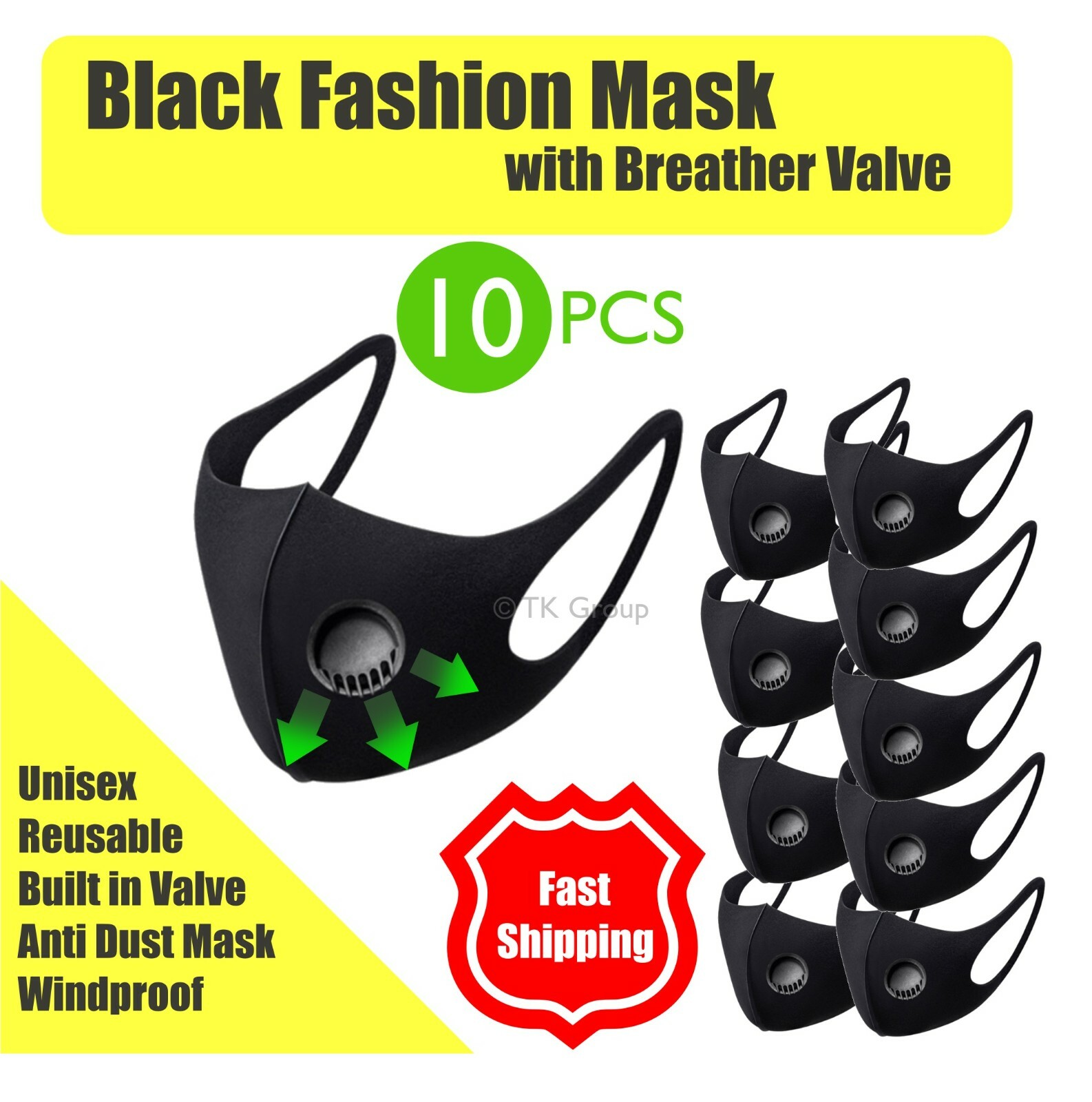 10pcs RESPIRATOR FILTER FASHION FACE BLACK MASK WASHABLE & REUSABLE