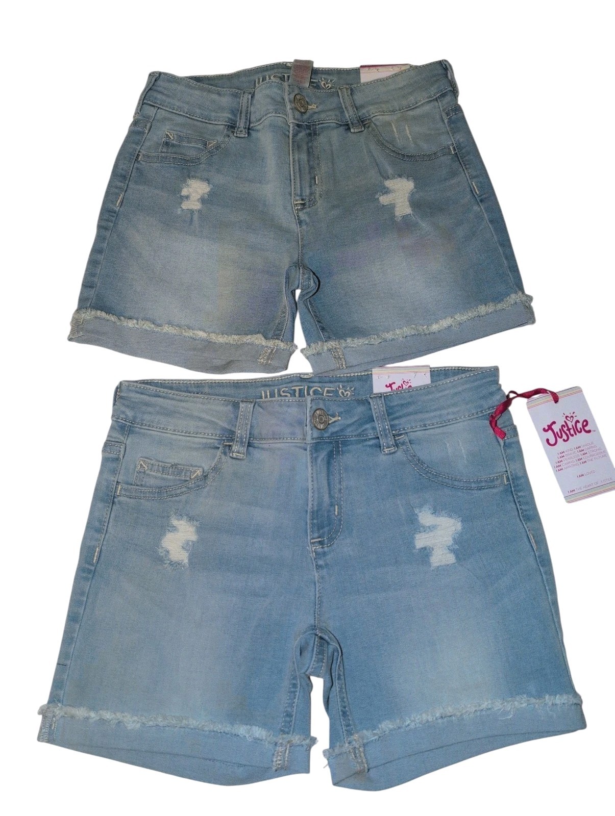 Nwt 2 Pack Justice Girls Shorts Denim Midi Stretch Soft Comfy Distressed 14 Slim