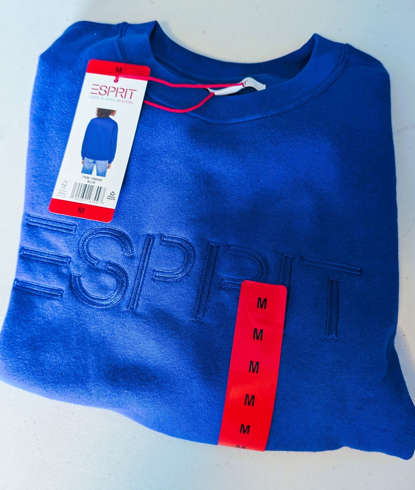 ESPRIT Embroidered Crewneck Sweatshirt VIRAL 80s Costco Logo Blue M Small NWT