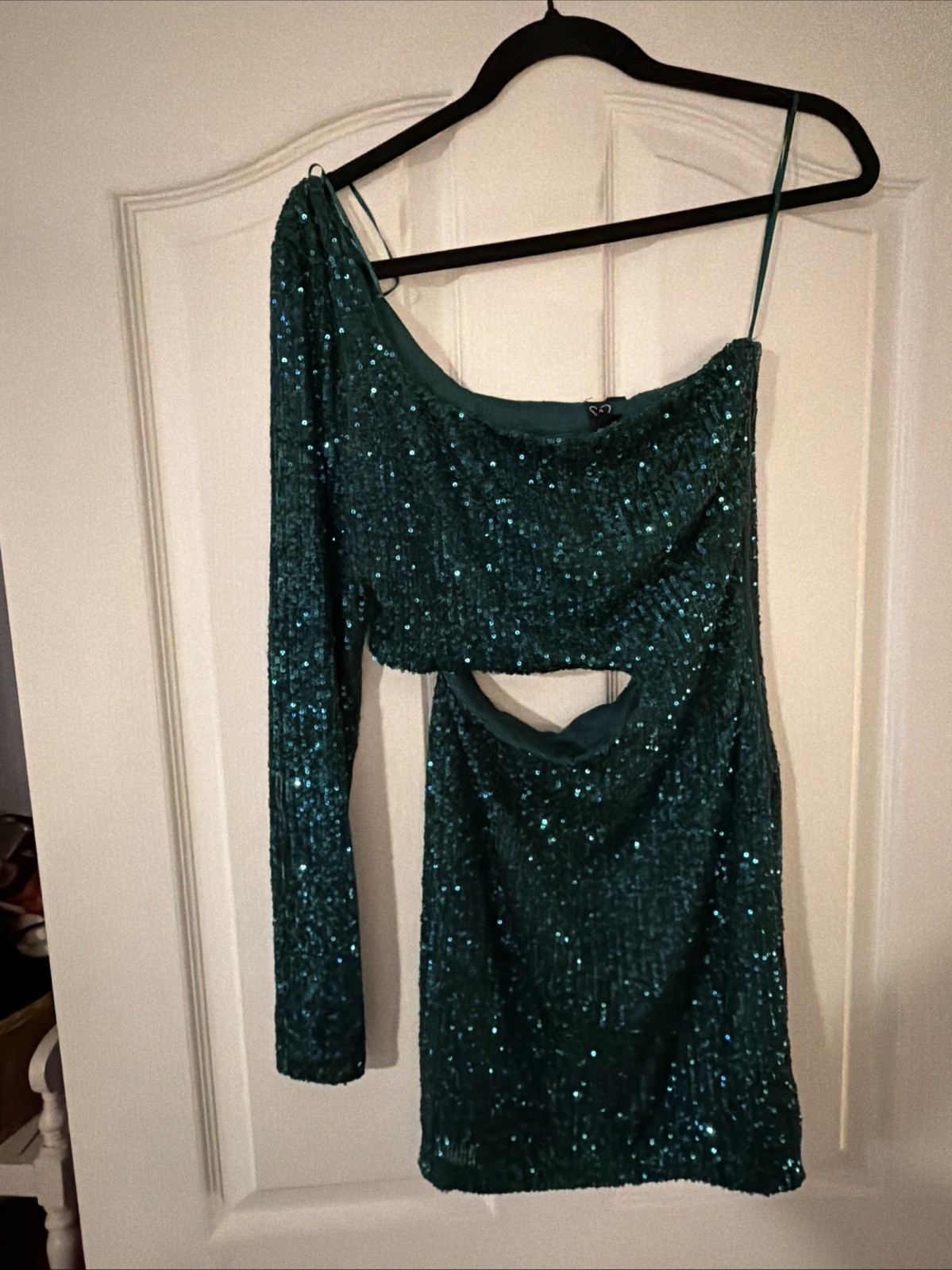 Sequin One Shoulder Mini Dress, Windsor Cassidy Formal Sz MEDIUM Hunter Green