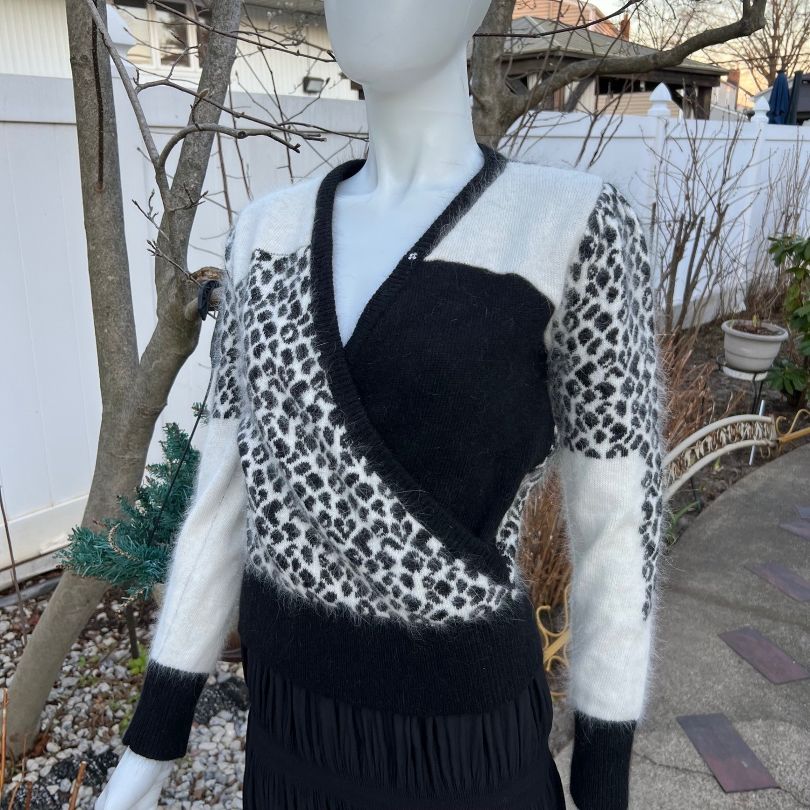 DRAW Angora Blend Leopard Print Fuzzy Wrap Sweater Women’s Coquette Mob Wife XS