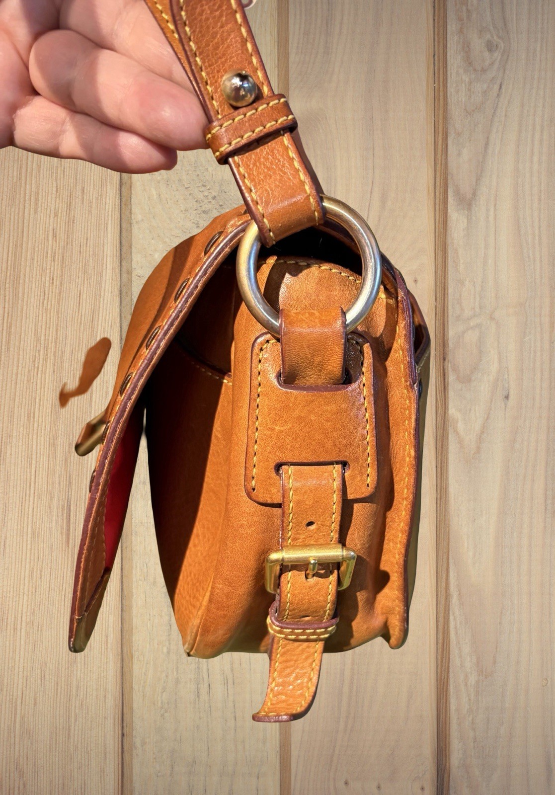 Dooney Bourke Brown Florentine Vacchetta Leather Saddle Messenger Shoulder Bag