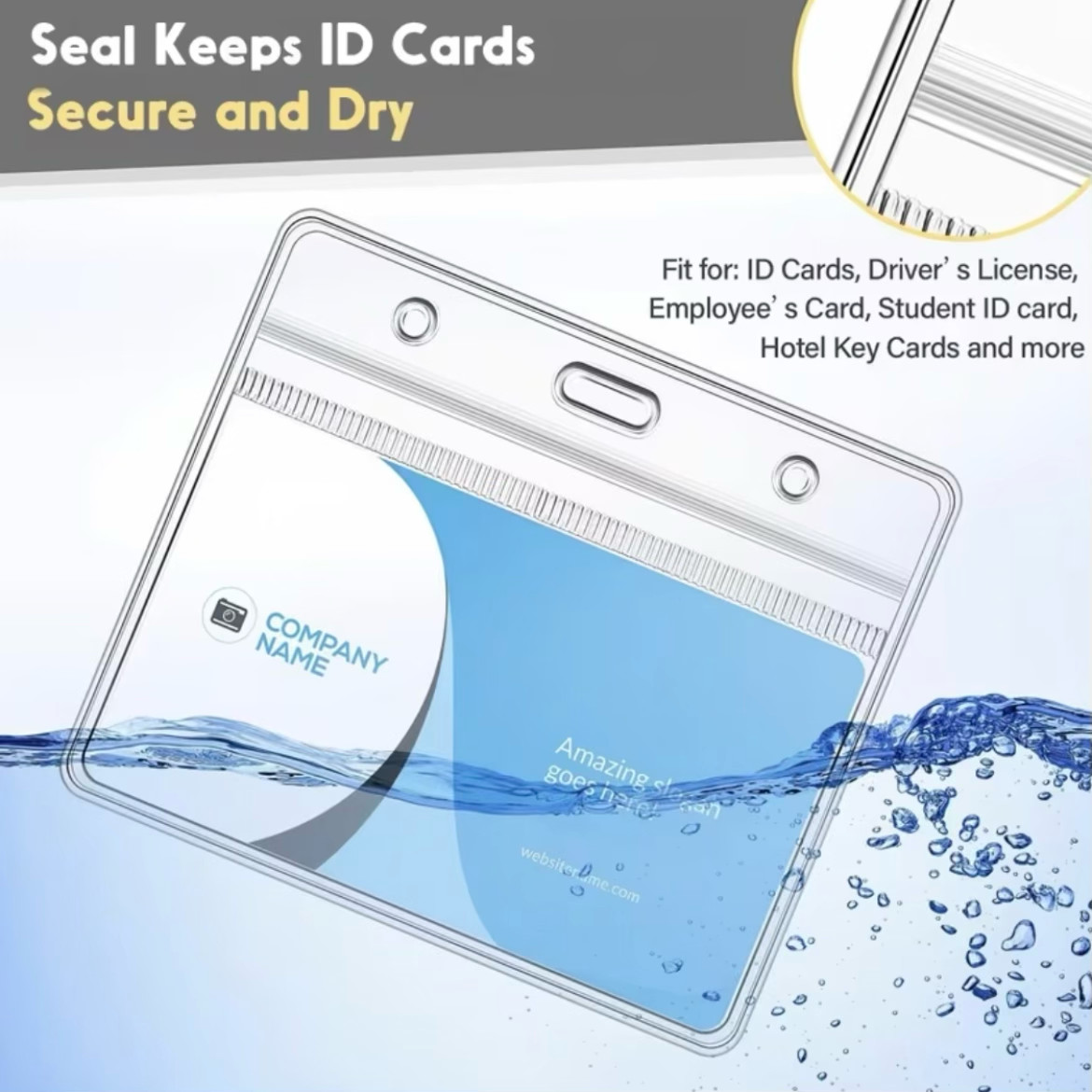 1 Pack – Horizontal Clear Soft ID Card Badge Holder Sleeve Waterproof Resealable