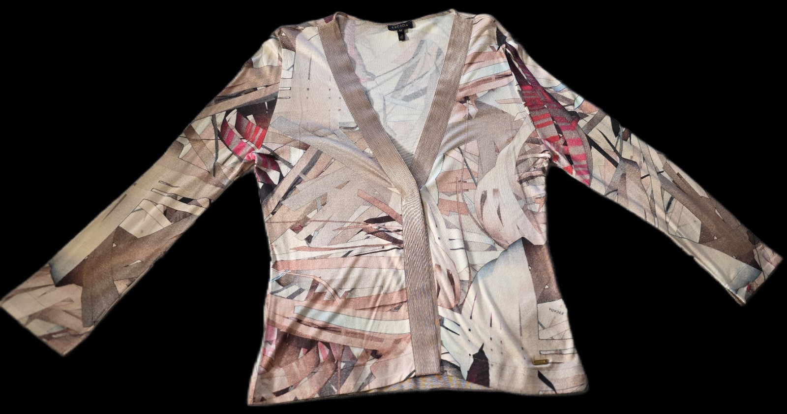 Escada Cardigan Size 38. Neutral Tones With A Splash Of Red And Gold. Hand Wash