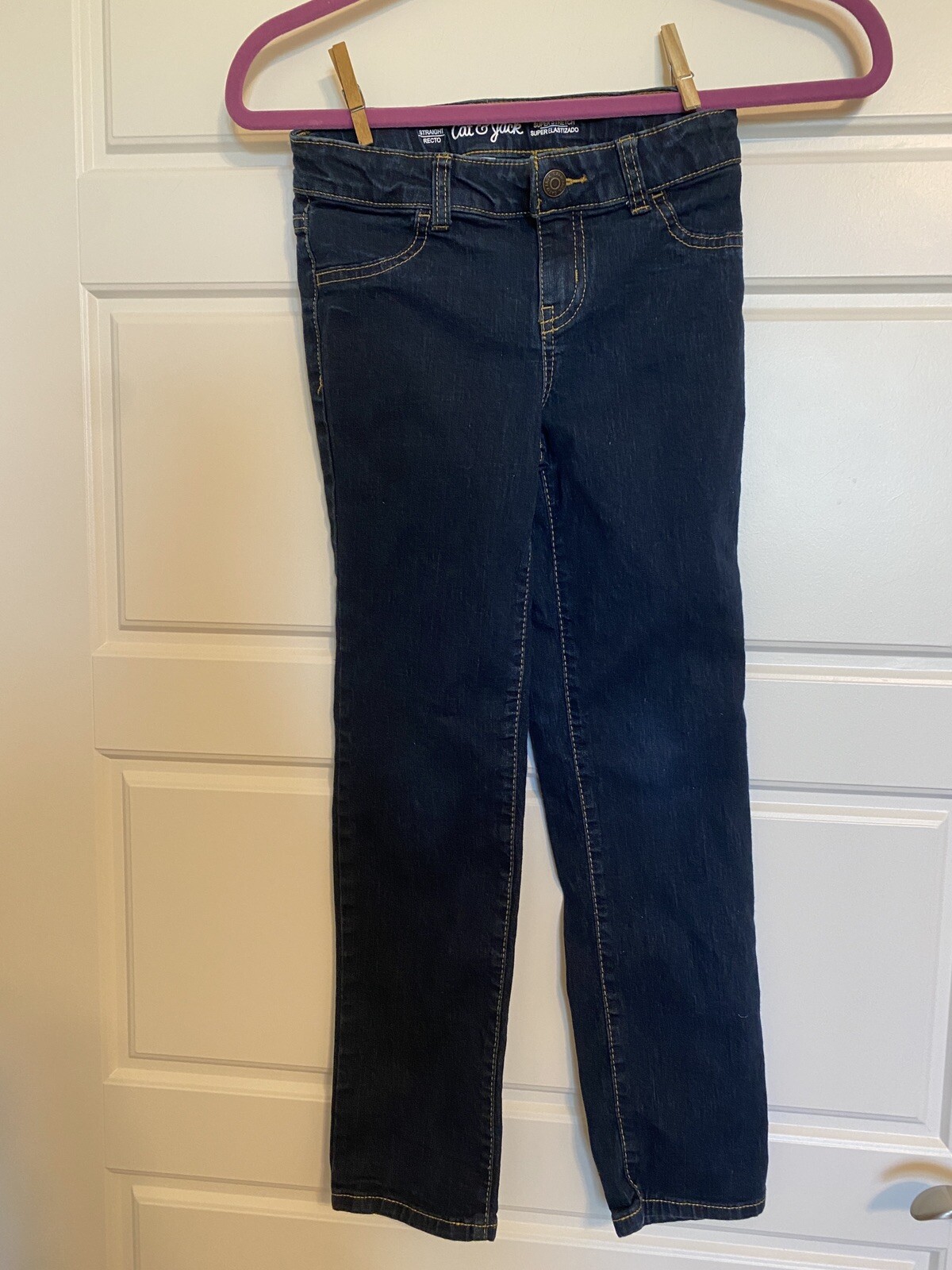 Boys Sz 8 Straight Blue Jeans Super Stretch Adjustable Waist Cat & Jack Dark