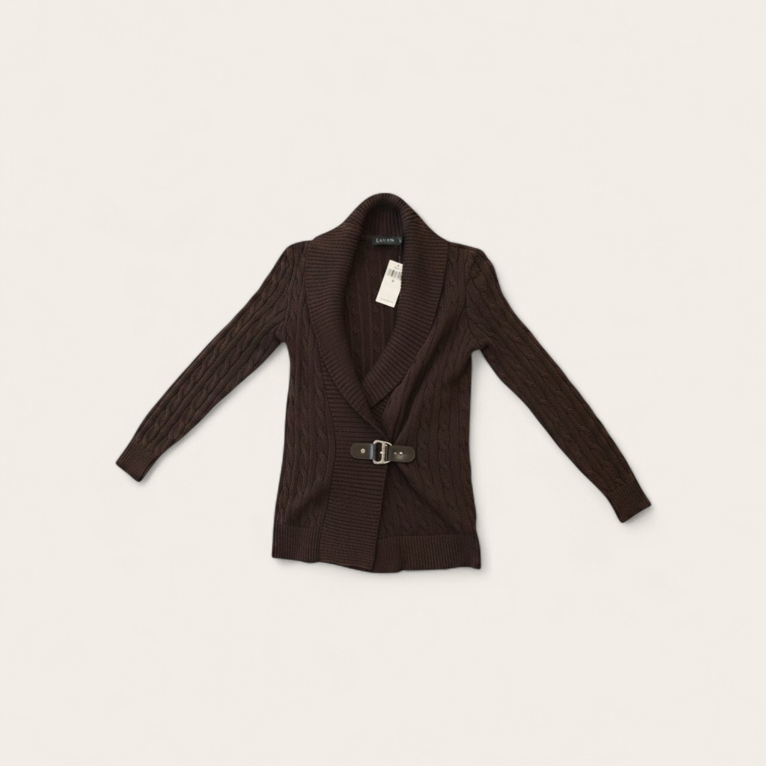 Ralph Lauren black label Cable Knit Buckle Cardigan Sweater Brown Women’s M NWT