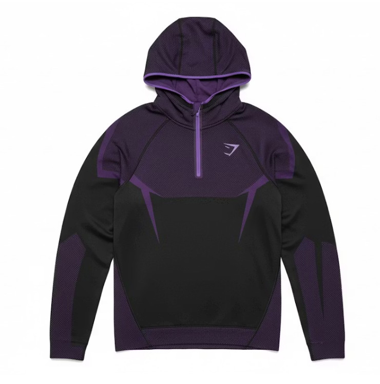 Gymshark Onyx 5.0Seamless Hoodie – Black/Athletic Purple – Size Large