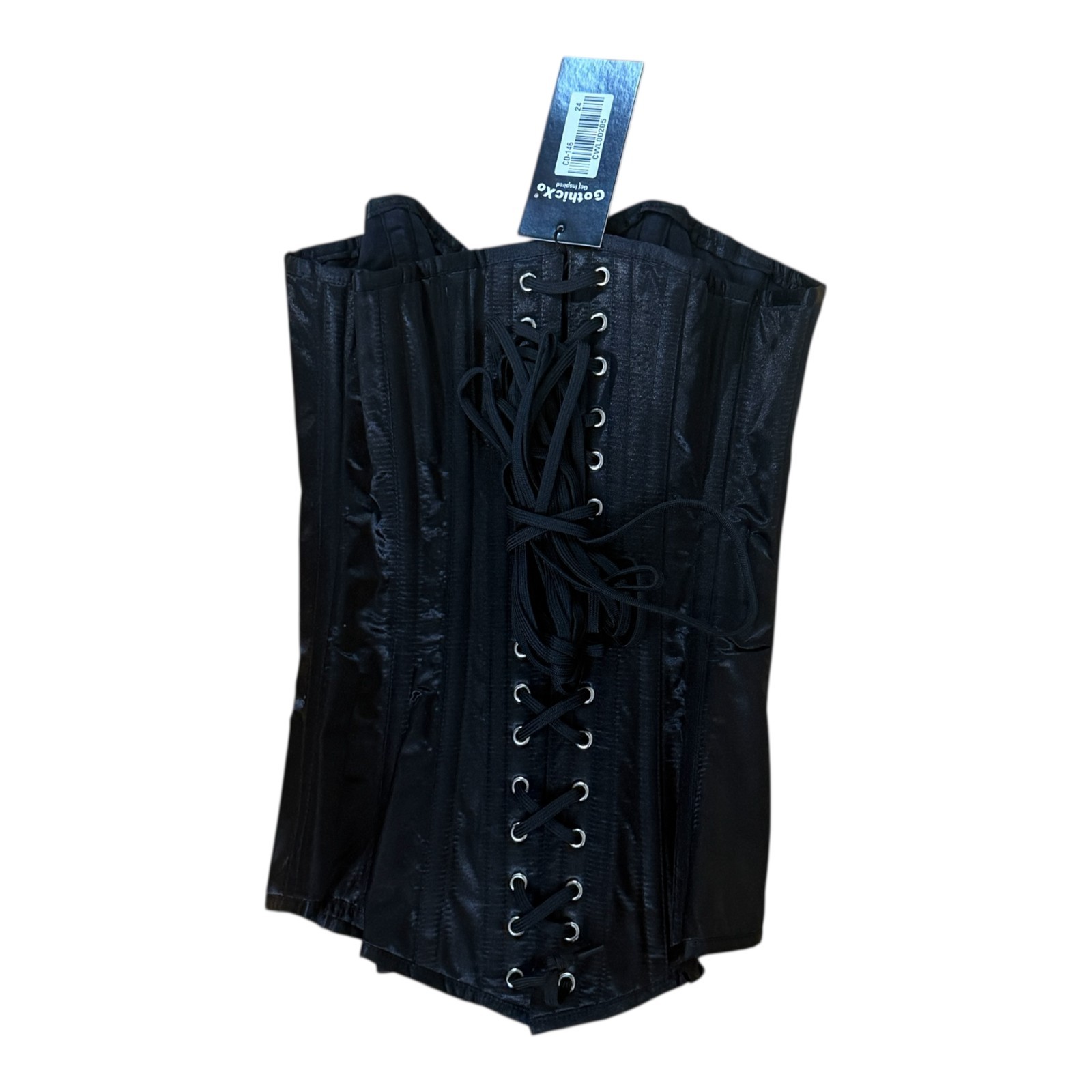 GothicXO Corset Underbust Black Glossy Lace Up Corset Size 24 New With Tags