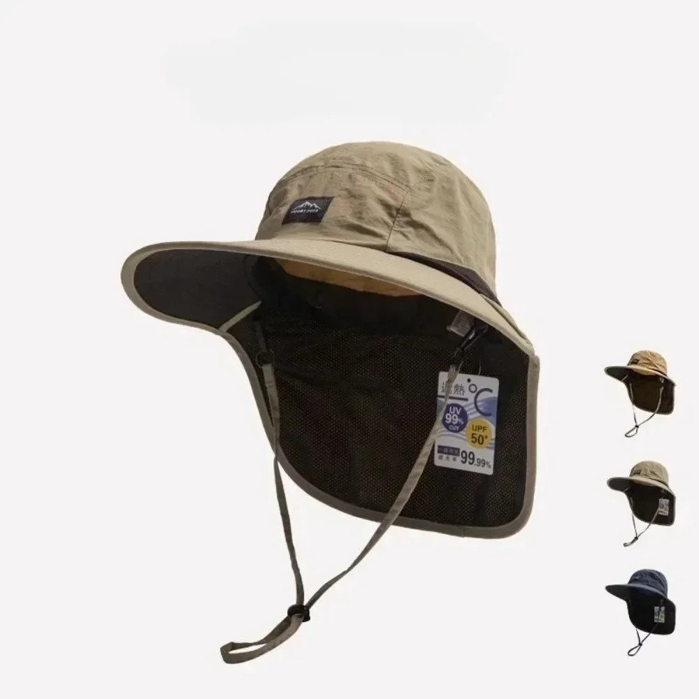 Wide Brim Waterproof Quick-Dry Sun Hat with Neck Flap Breathable Mesh Hiking Cap