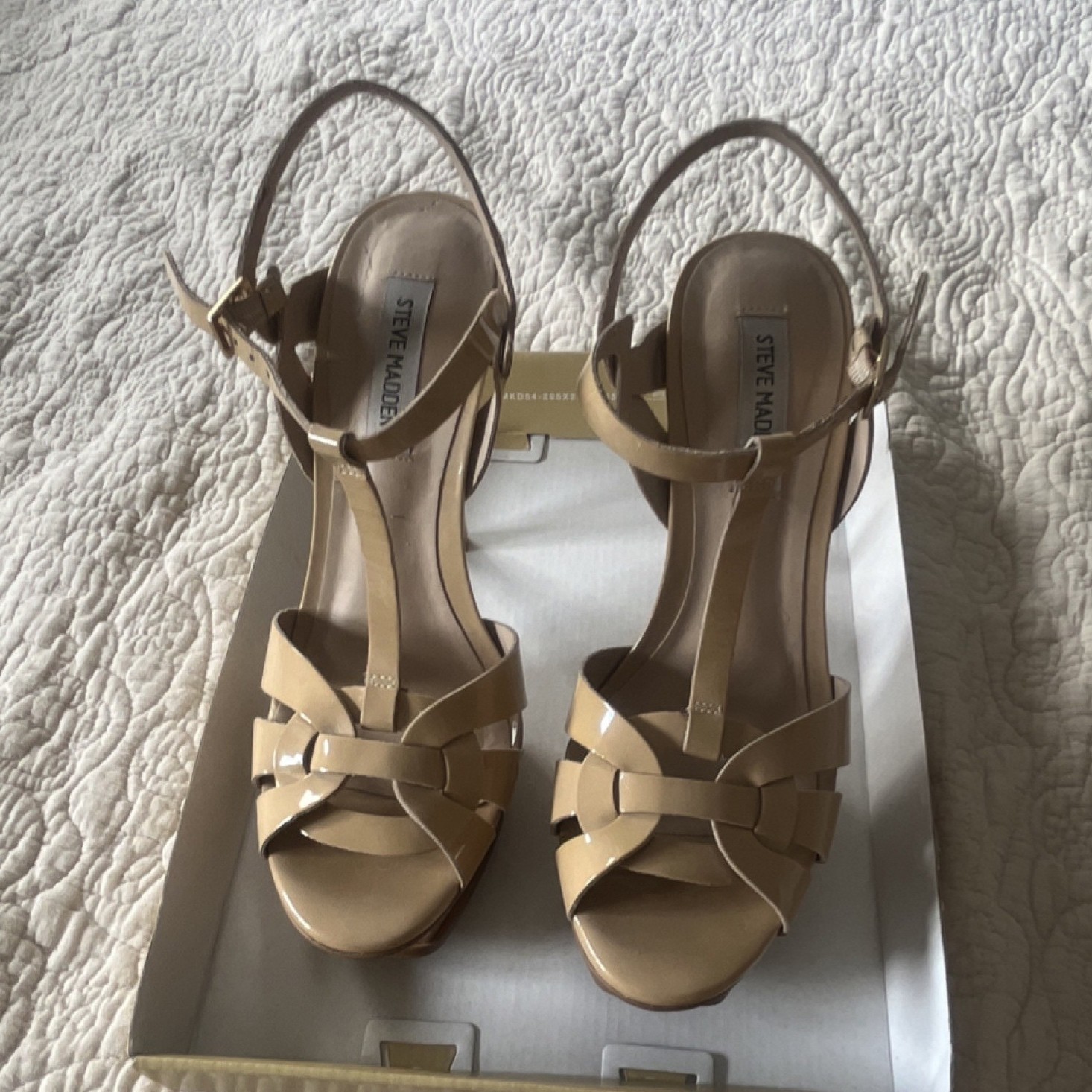 Steve Madden Women’s Patent Leather Strappy Ankle Strap Open Toe Heels 9