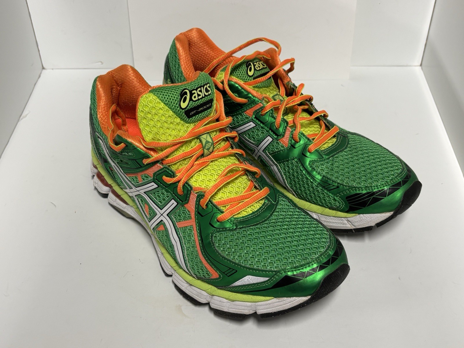ASICS GEL Mens GT-2000 2 Classic Green White Orange Clownfish Running Shoe-11.5