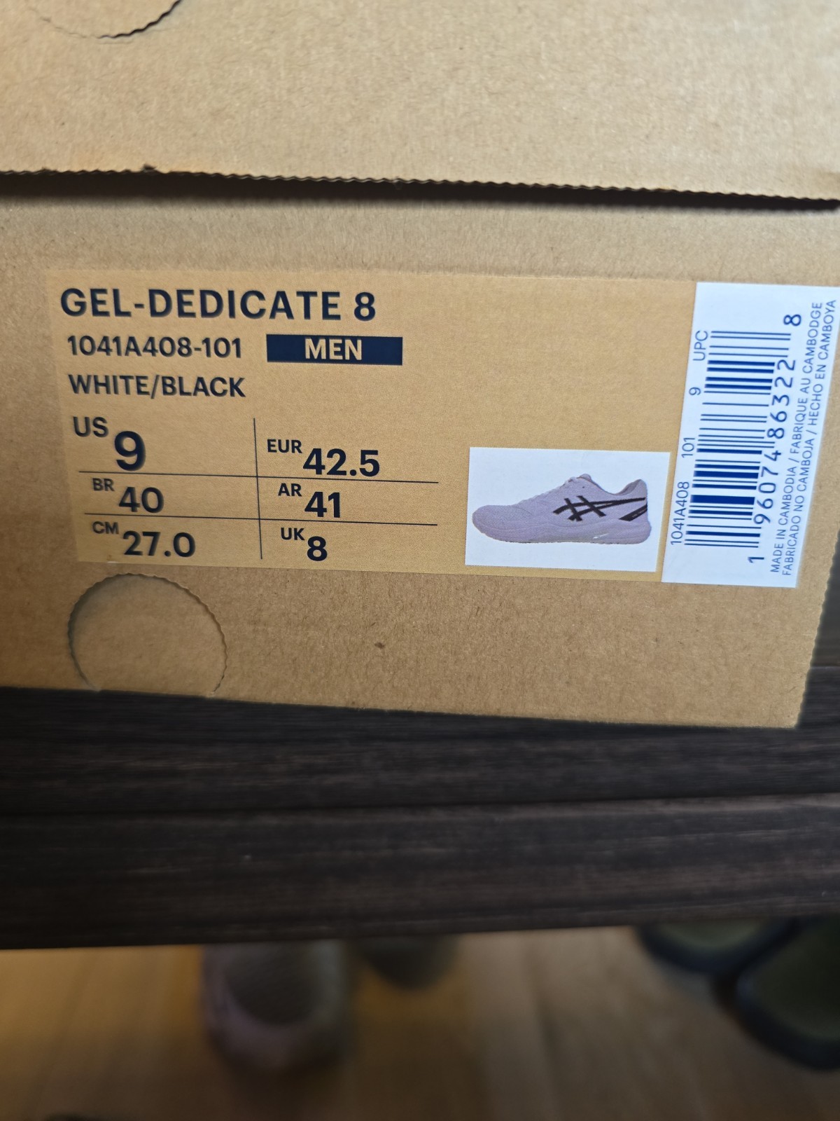 Mens Asics Gel-Dedicate 8 Sneakers Size 9 White/Black 1041A408-101 Shoes New