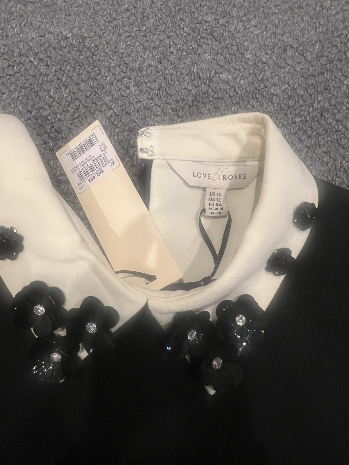 BNWT Love & Roses Black White Embellished Collar Shift Dress UK16 US12