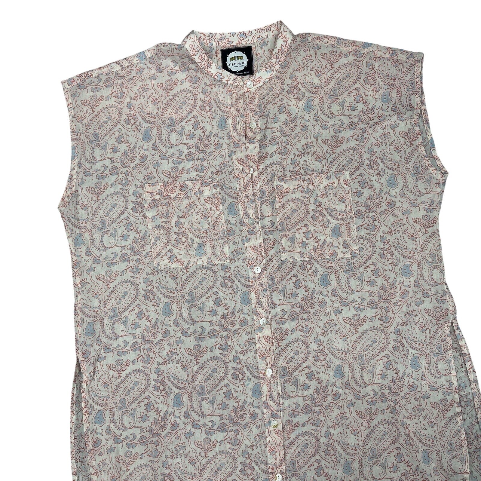 Alamwar Walk The Earth Hi Low Tunic Top 100% Cotton Semi Sheer Large