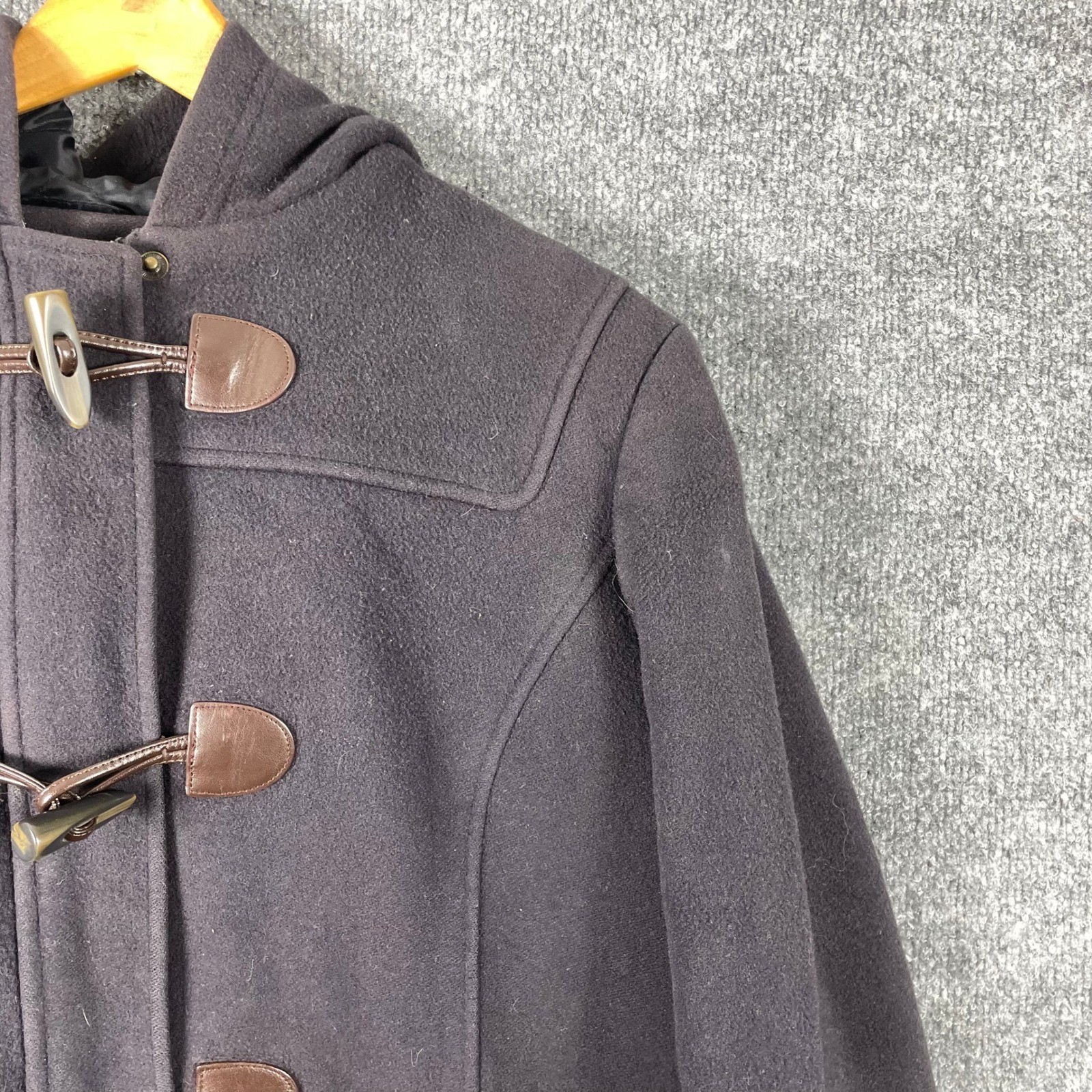 LL Bean Coat Womens 20 Purple Wool Hooded Toggle Duffle Jacket Bellandi Lined