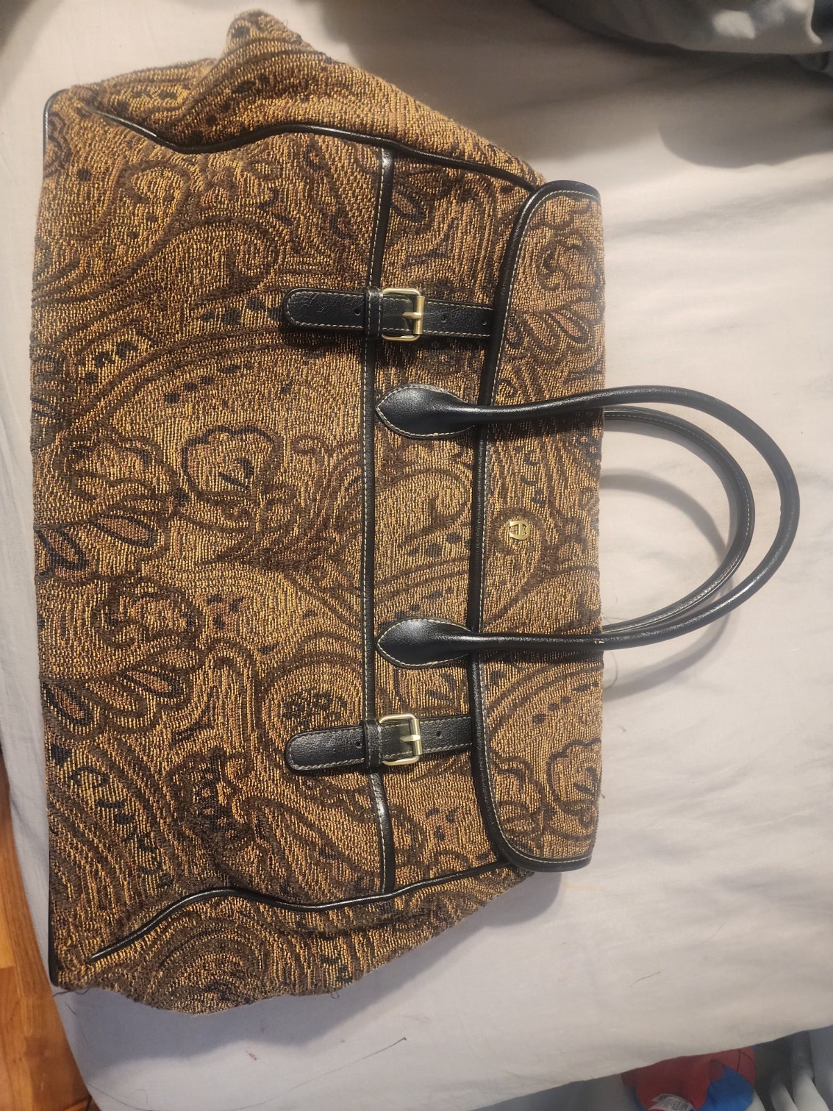 Etienne Aigner vintage 70’s Rectangle Satchel Paisley Magnetic Gold Buckle