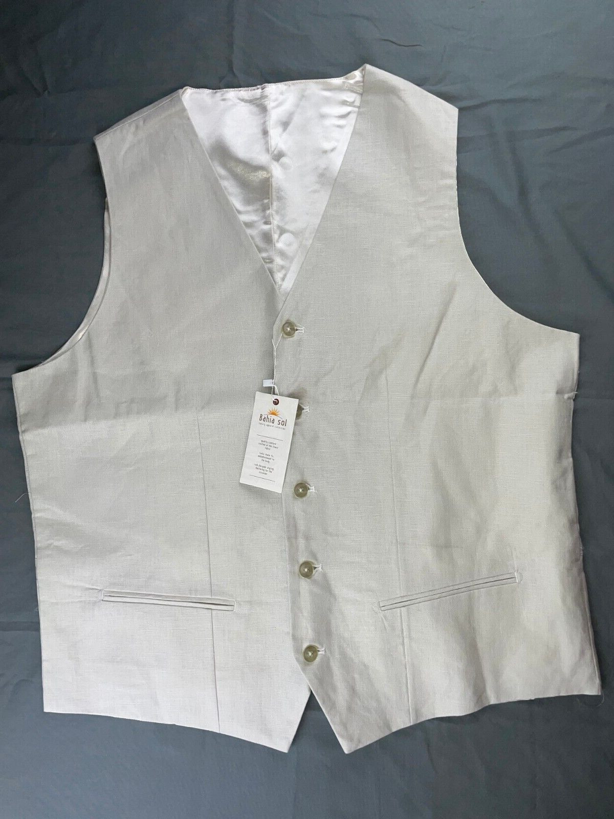 Bahia Sol 100% Linen Lined 5-Button Vest w/ Back Cinch Adjuster. Men’s XL, NWT!!