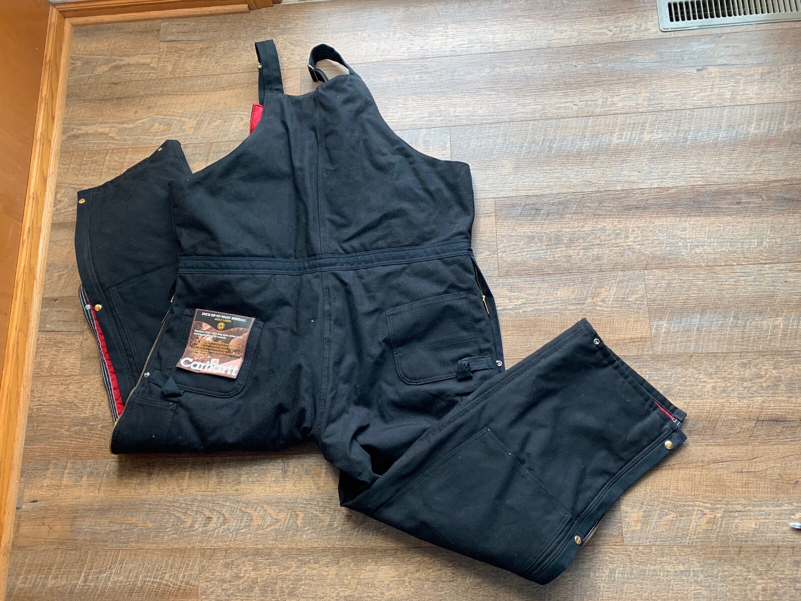 NWT Carhartt R38BLK Biberalls 48×32 Duck Canvas QuiltedZip To Waist USA Union