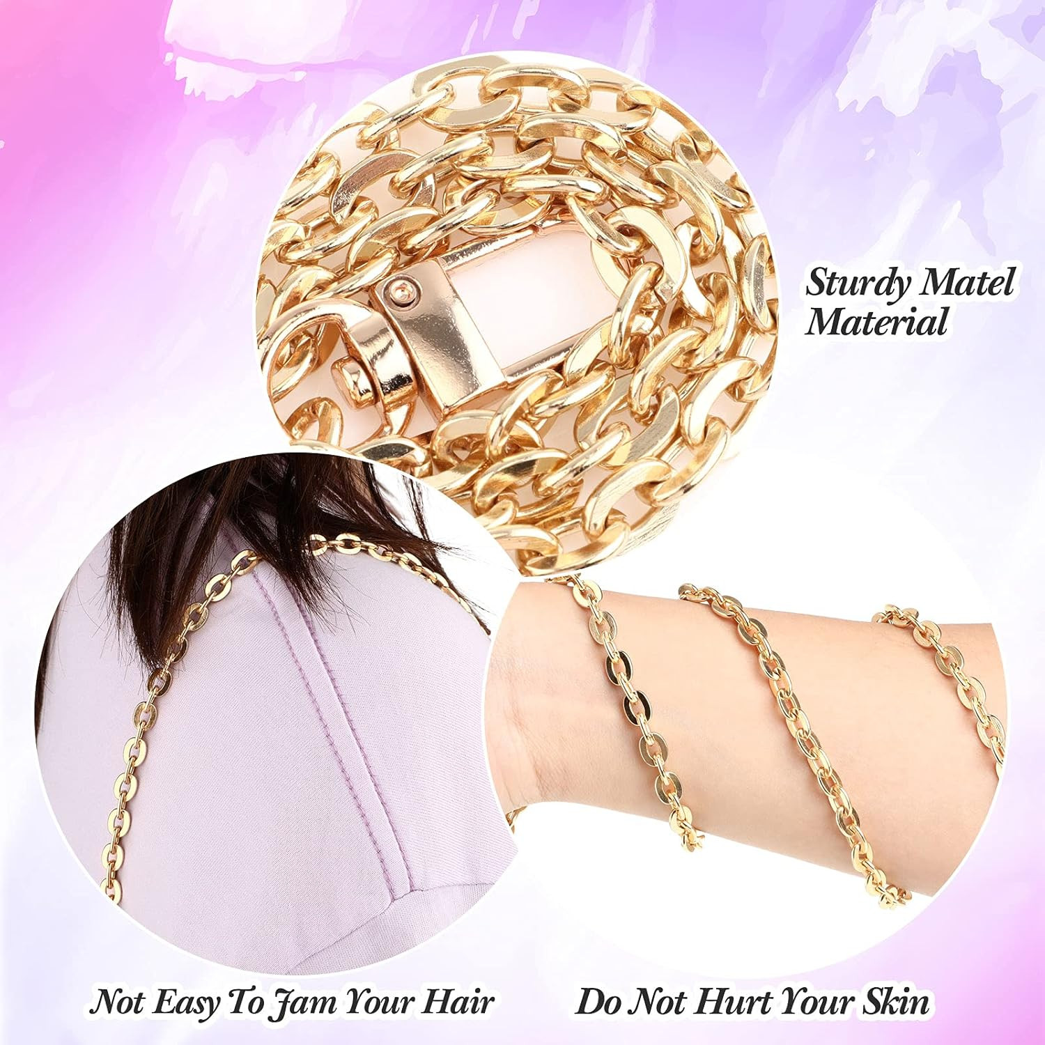 3 Pcs Gold Purse Chains Purse Strap Flat Shoulder Link Chains, Classic Style Mi