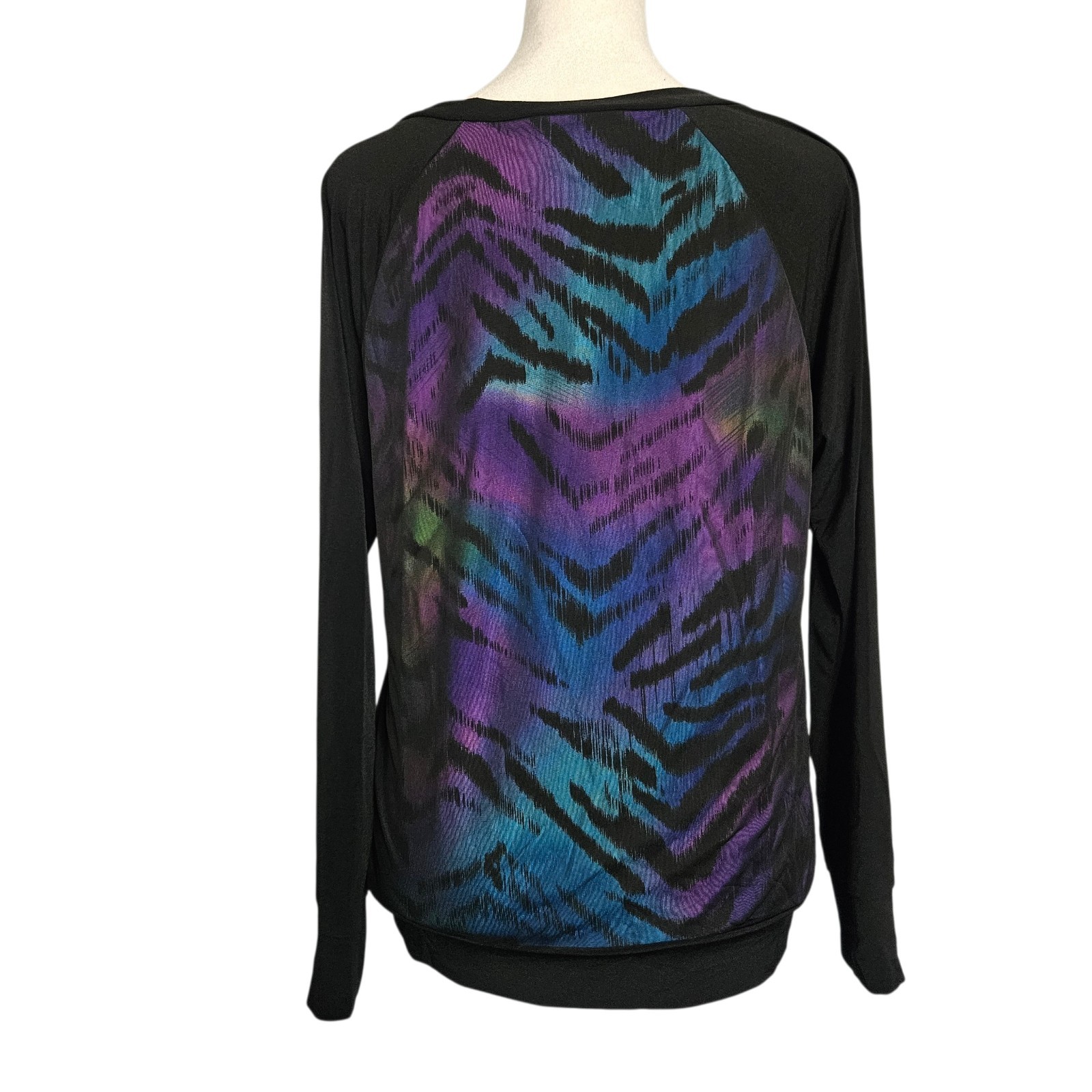 NWT Kate & Mallory Womens S Top Zebra Mesh Long Sleeve Retro Hippie Festival USA