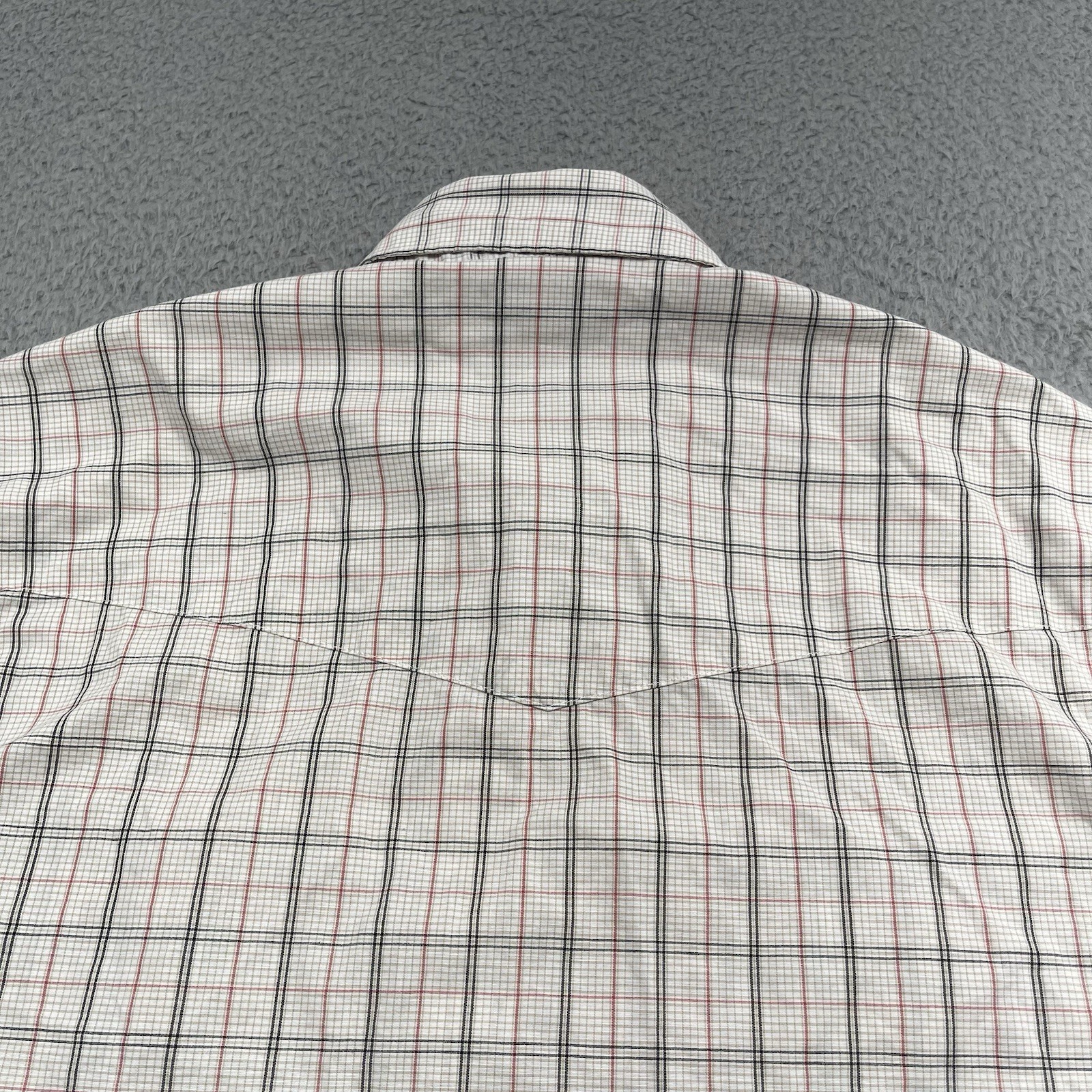 Wrangler Pearl Snap Shirt Mens Small Western Beige Red Plaid Cowboy Rodeo