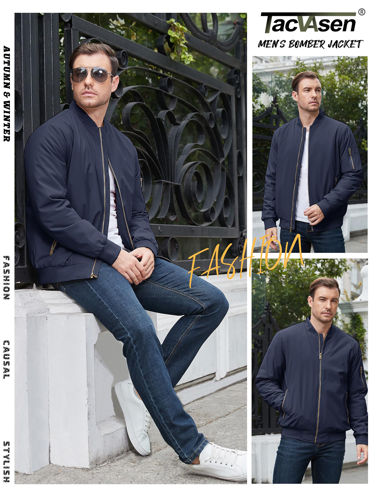 Mens Casual Windproof Bomber Jacket Full Zip Windbreaker Warm Winter Padded Coat