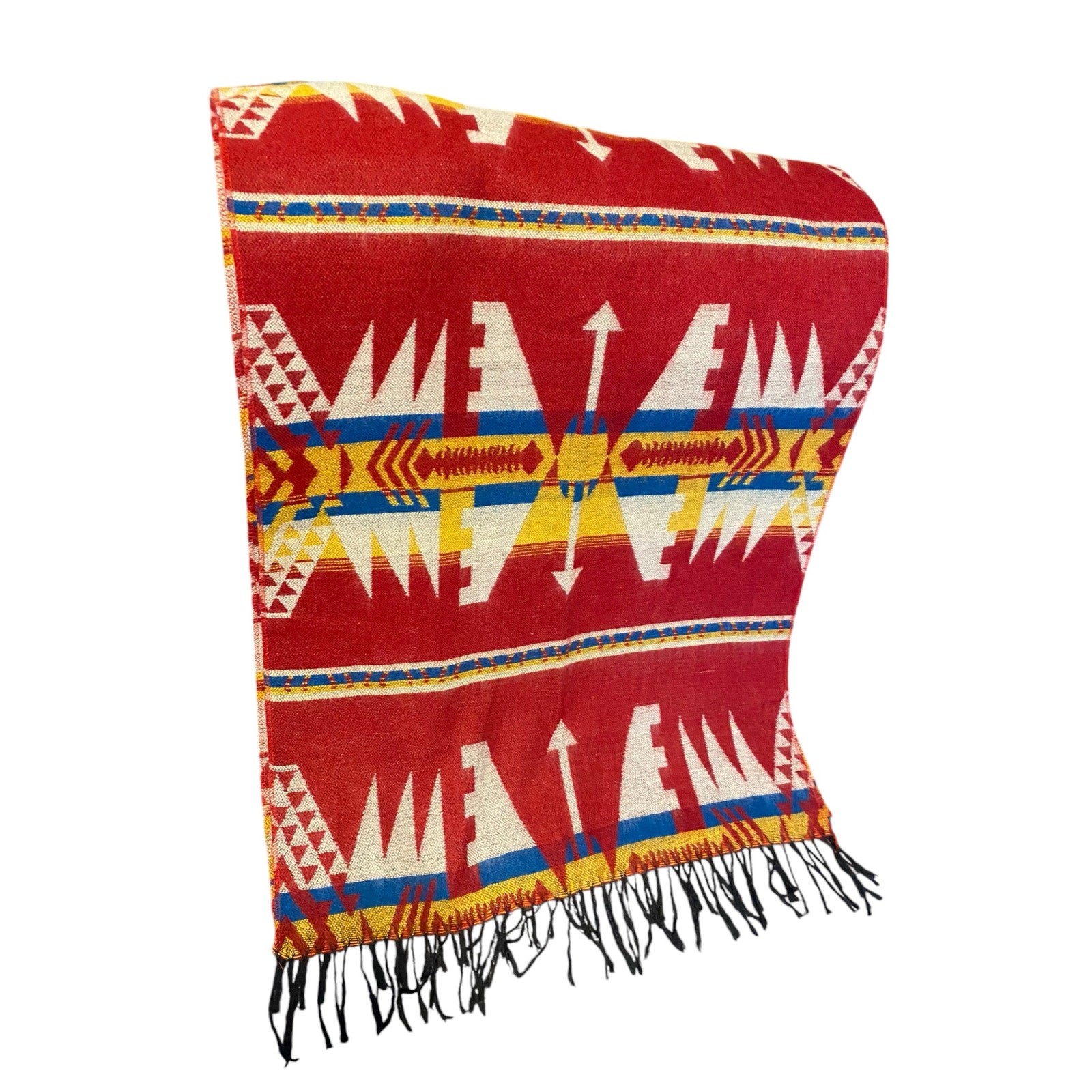 Vintage Aztec Scarf with Fringe Unisex Red Yellow Size in Pictures Decor