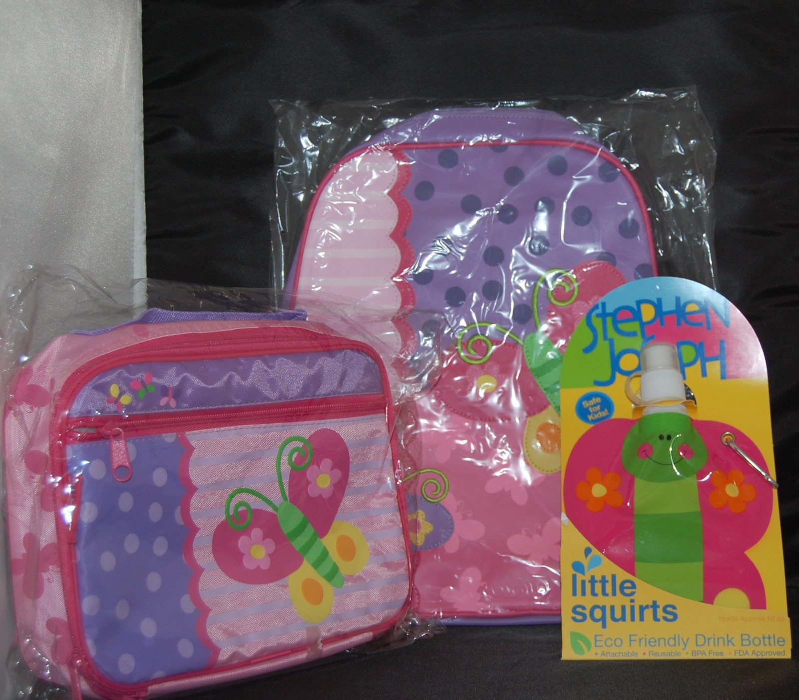 stephen joseph Butterfly backpack, lunch box and little squirts drink bottle