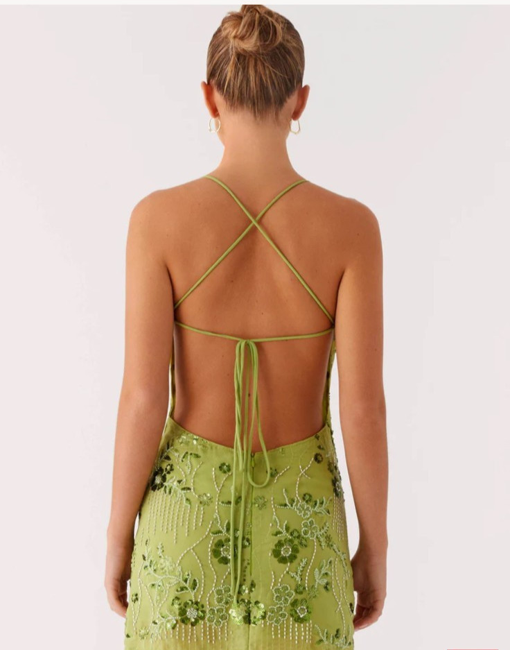 Peppermayo – Vietta Sequin Beaded Cami Micro Mini Dress Lime – Women’s 2 or XS