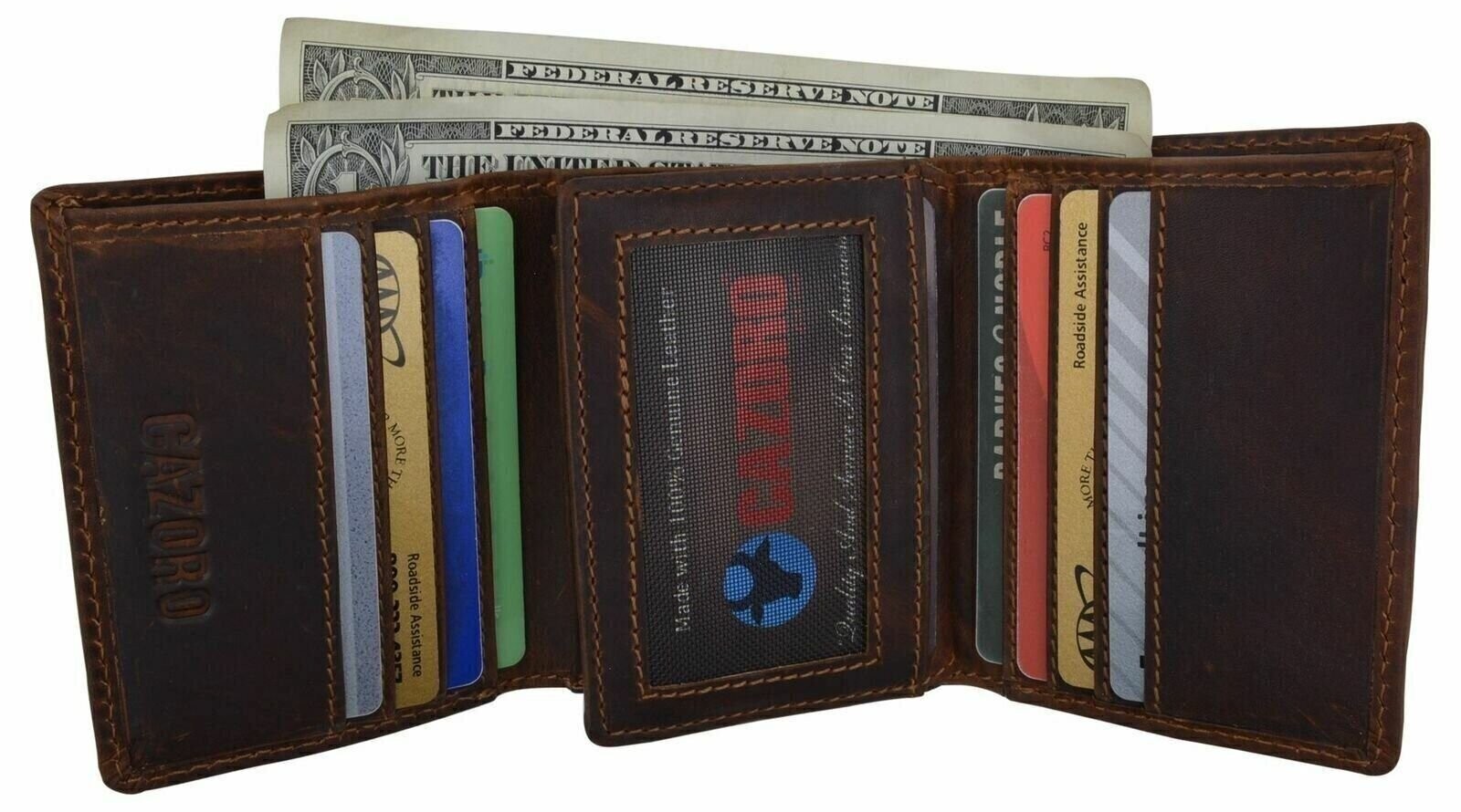 Cazoro RFID Blocking Hunter Leather Mens Wallet Trifold Credit Card ID Holder