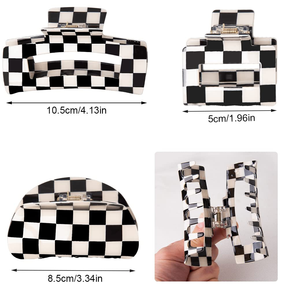 Vintage Checkered Y2K Hair Barrettes, Aesthetic 3Pcs Claw Clips for Women and Gi