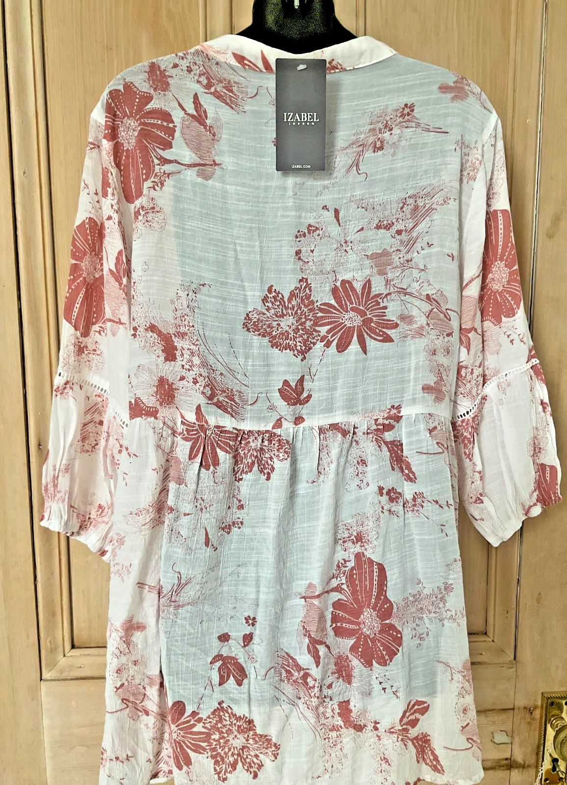 New with tags size 16 Tunic top IZABEL LONDON Salmon Pink &White 3/4 sleeve