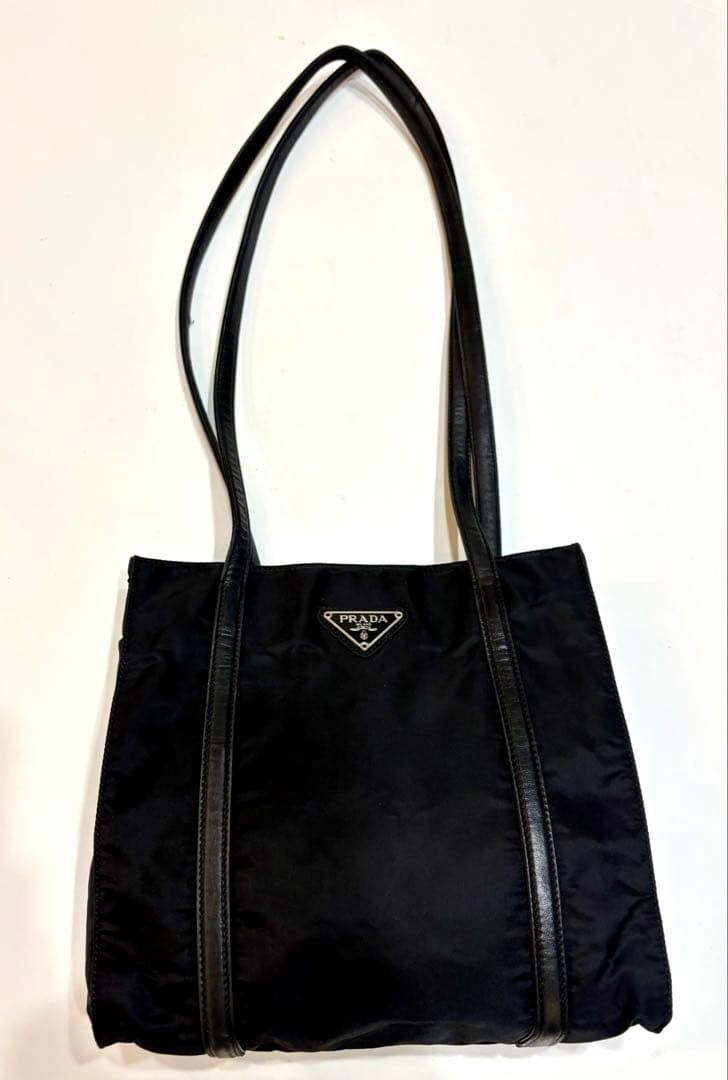 PRADA Tessuto Nylon Shoulder Tote Bag 22cm 8.7in Black Mini Logo Authe
