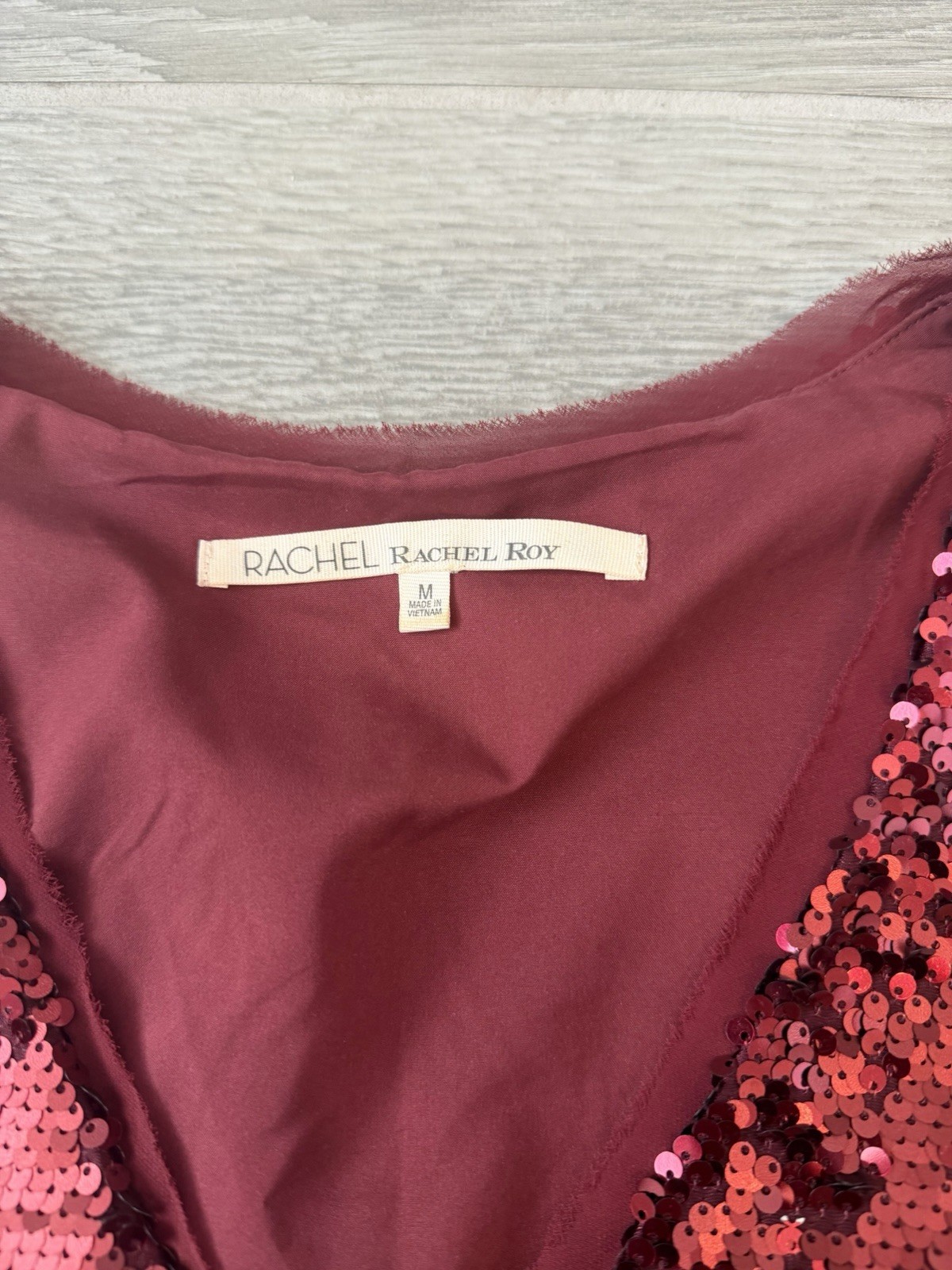 RACHEL Rachel Roy Red Wine Sequin A-Line Sleeveless V-Neck Dress Women’s Size S