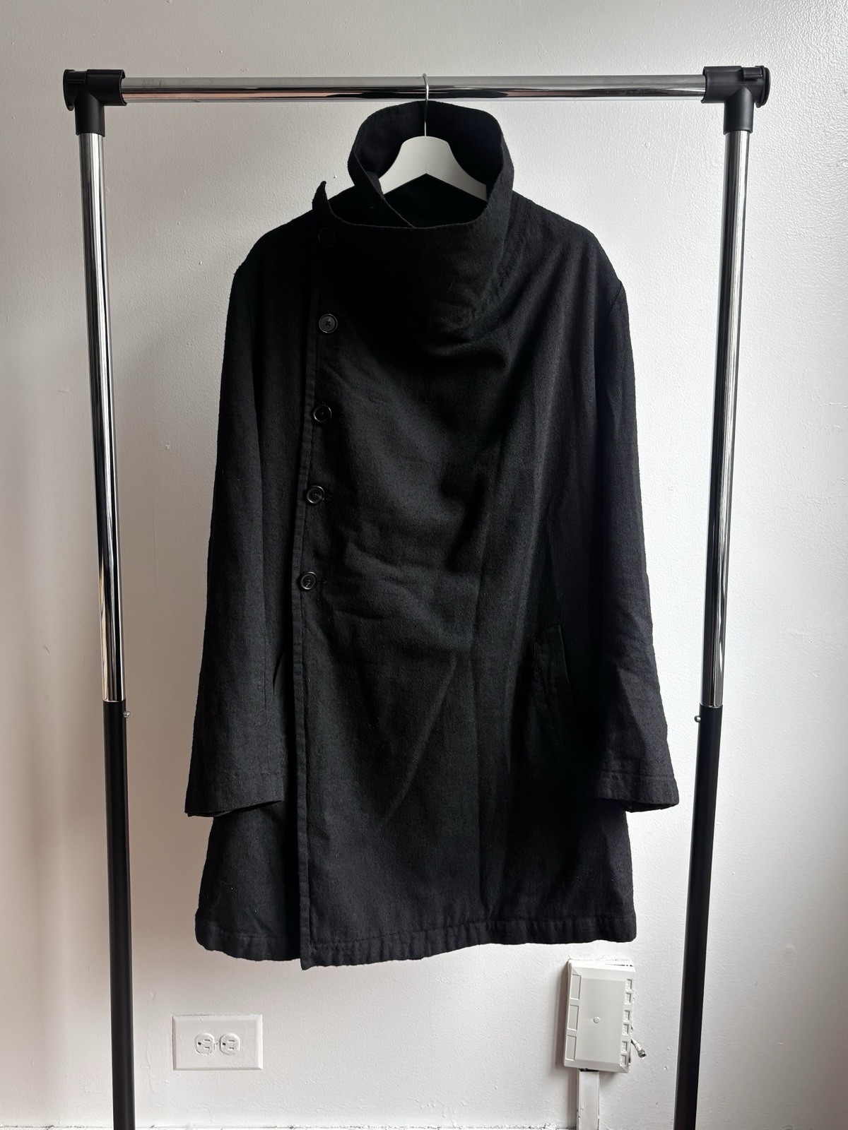 Ann Demeulemeester AW10 High Neck Asymmetrical Coat (Men’s Size Large)