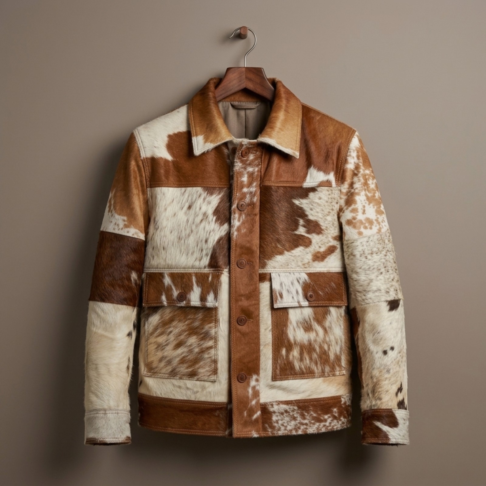 Men’s Tan White Cowhide Leather Jacket Hair On Hide Western Bomber Pony Coat