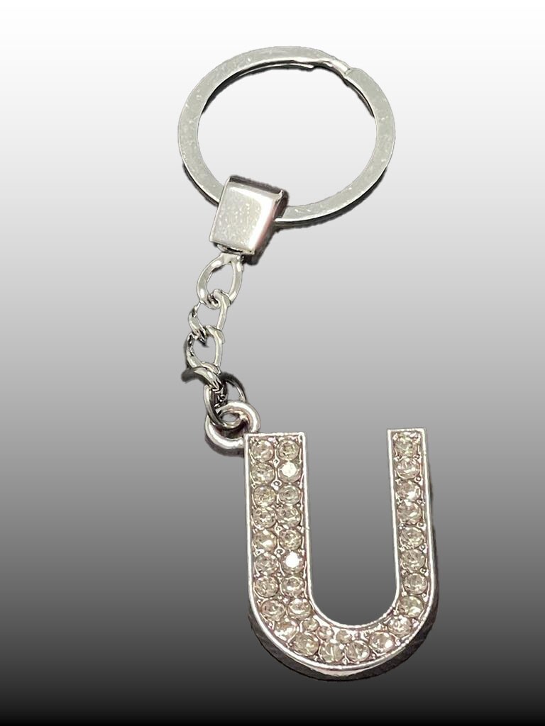 Sparkling Silver Rhinestone Letter Keychain