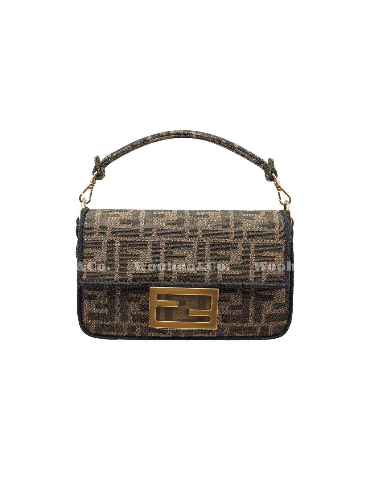FENDI Baguette Mini Jacquard Ff Fabric Bag Brown 7.9 x 2.0 x 5.1 in